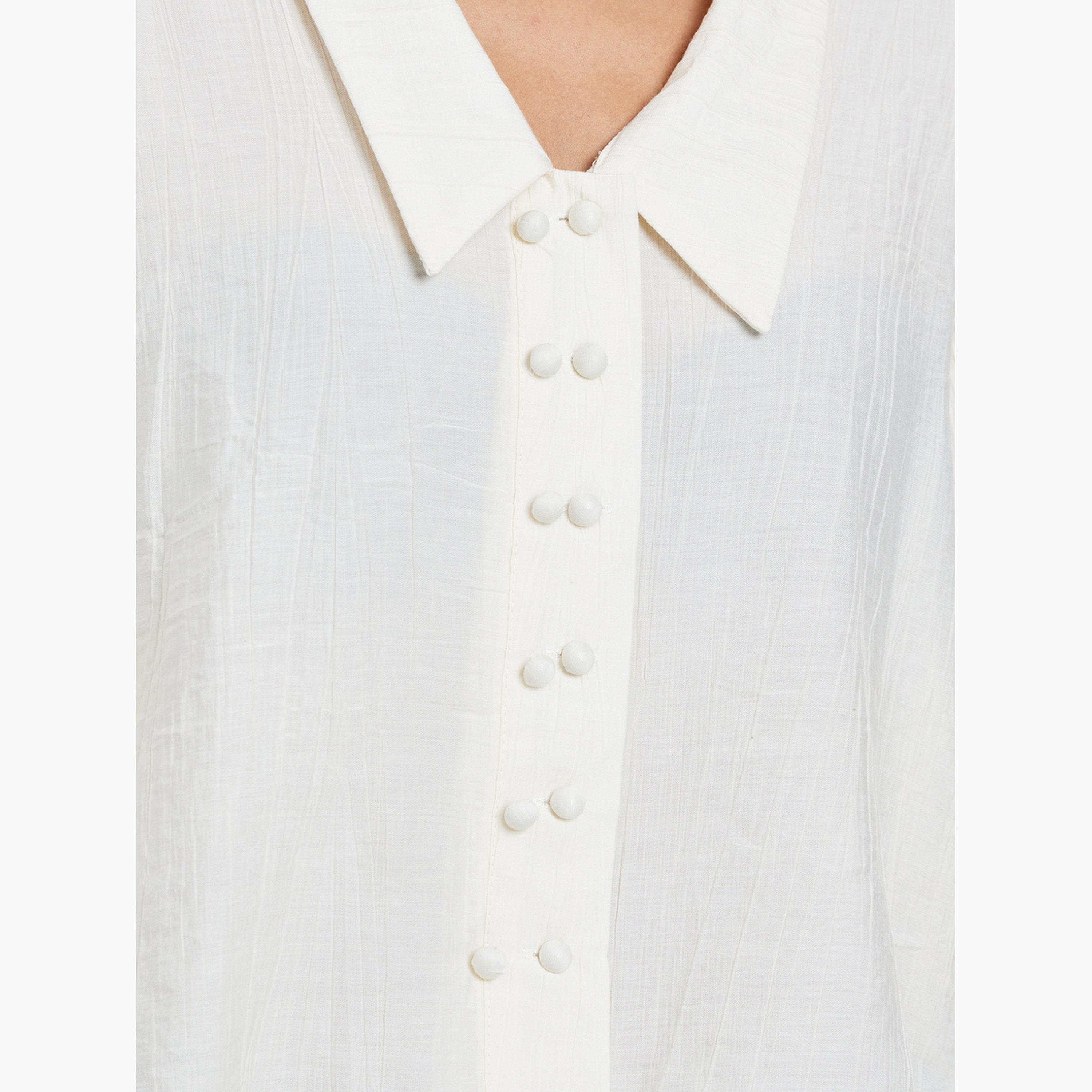 Styli Women Cream Crop Shirt with Double Button Placket-women-clothing-shirtsandblouses-shirts-image-3
