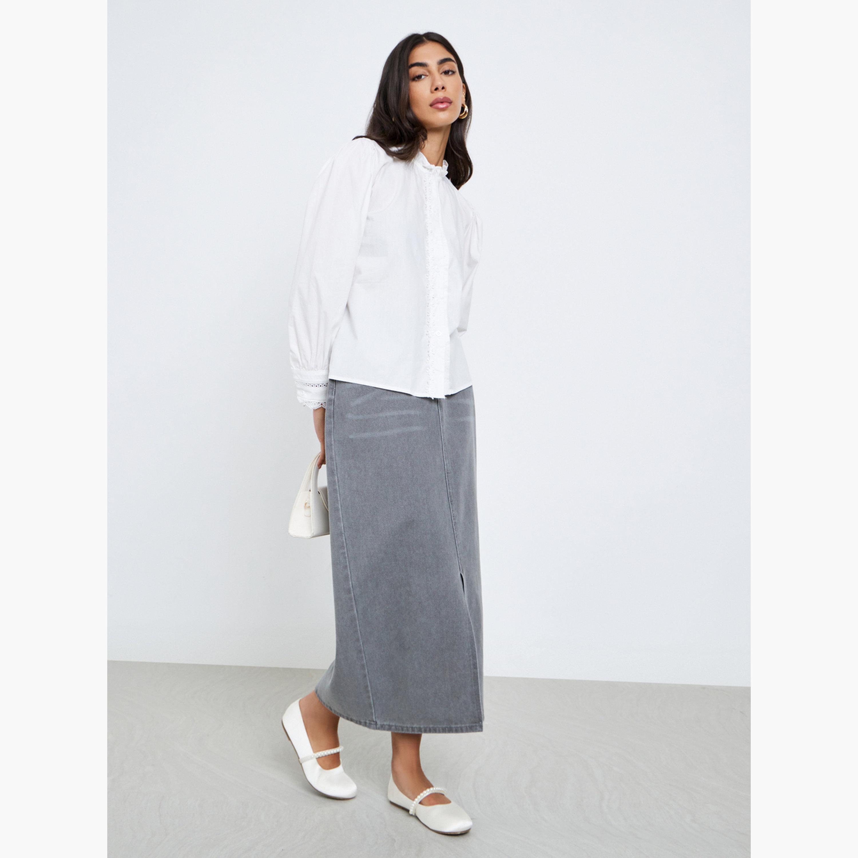 Styli Women White Ruffle Trim Long Sleeve Shirt-women-clothing-shirtsandblouses-shirts-image-2