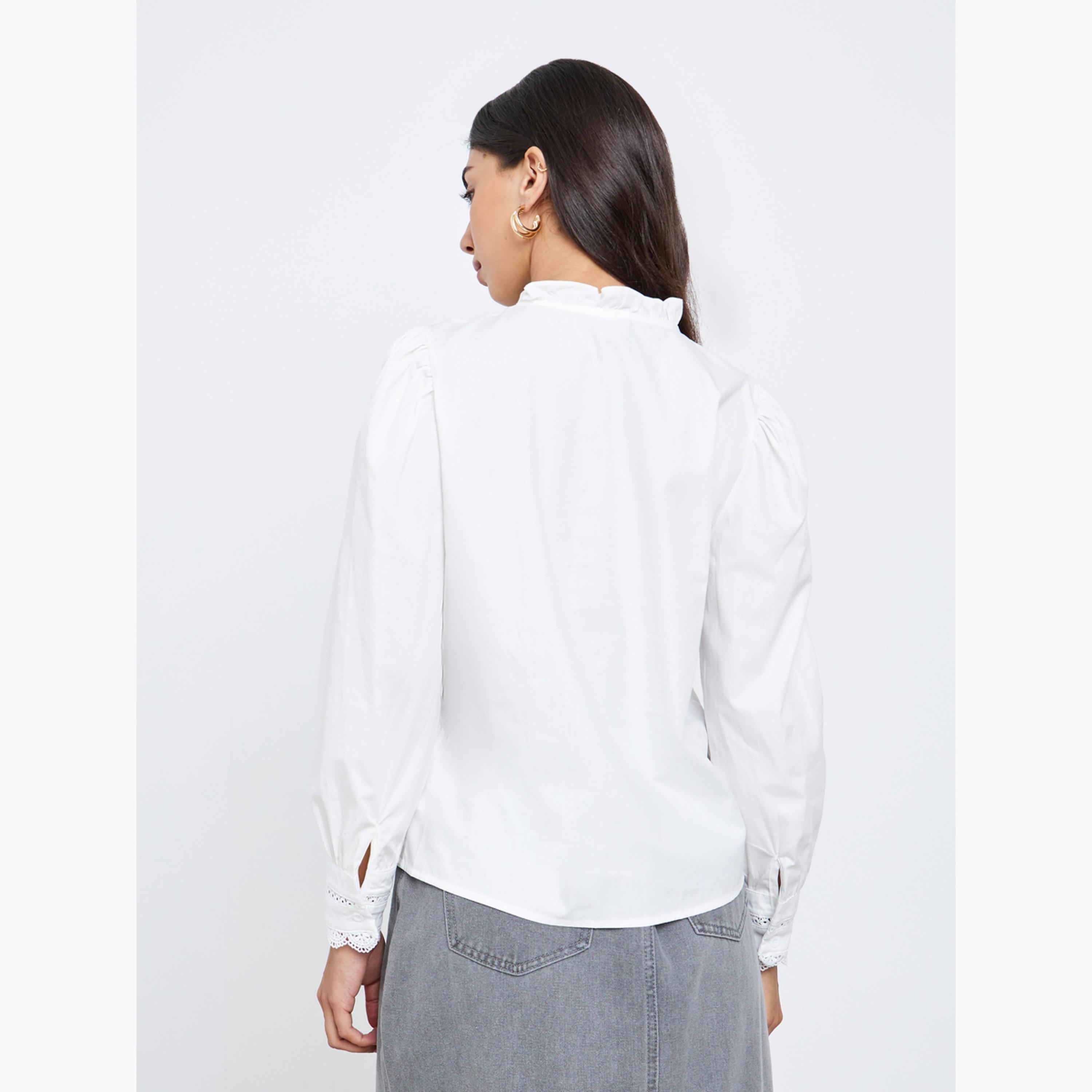 ستايلي - قميص نسائي أبيض بأكمام طويلة وحواف مكشكشة-women-clothing-shirtsandblouses-shirts-image-4
