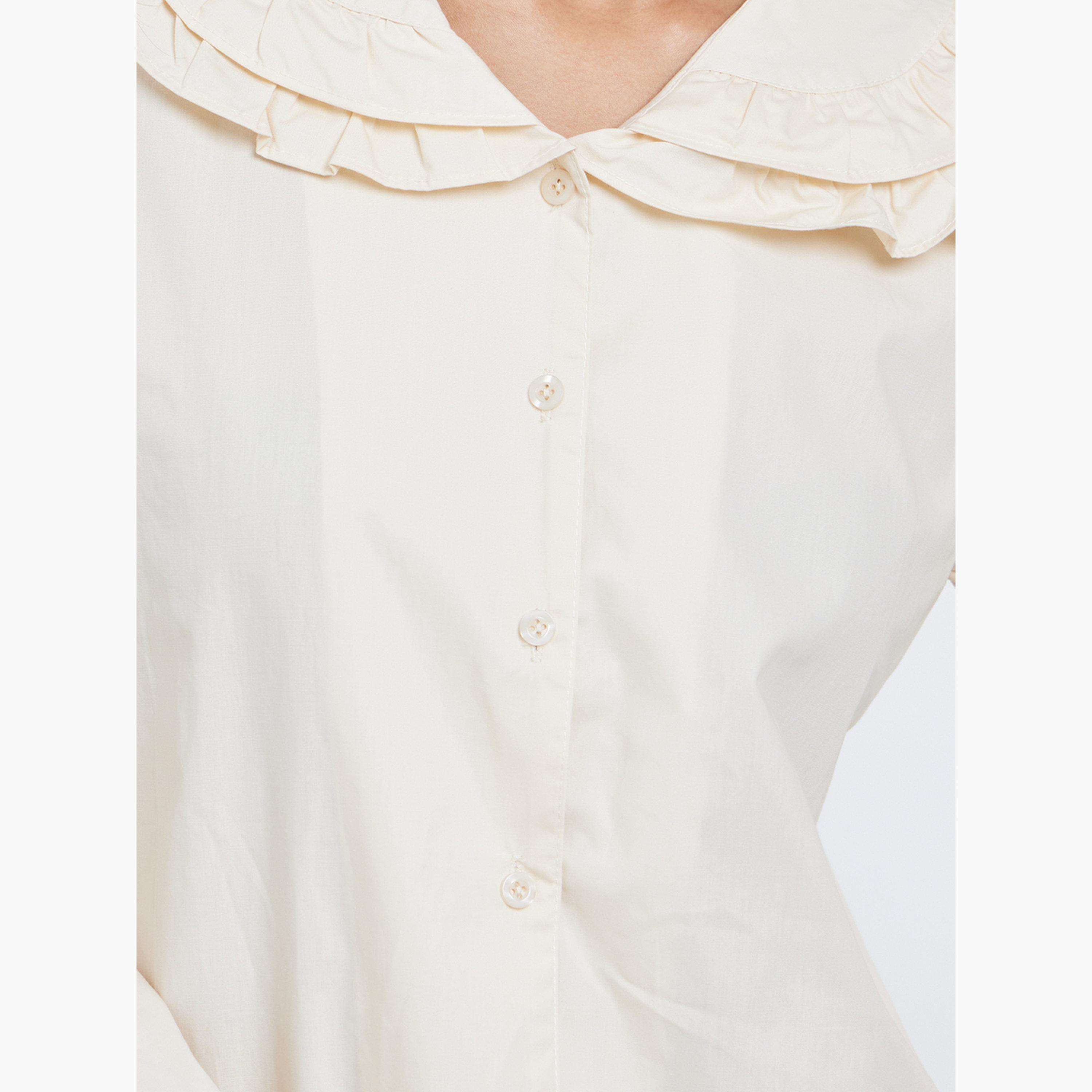 Styli Women Beige Ruffle Peter Pan Collar Shirt-women-clothing-shirtsandblouses-shirts-image-3