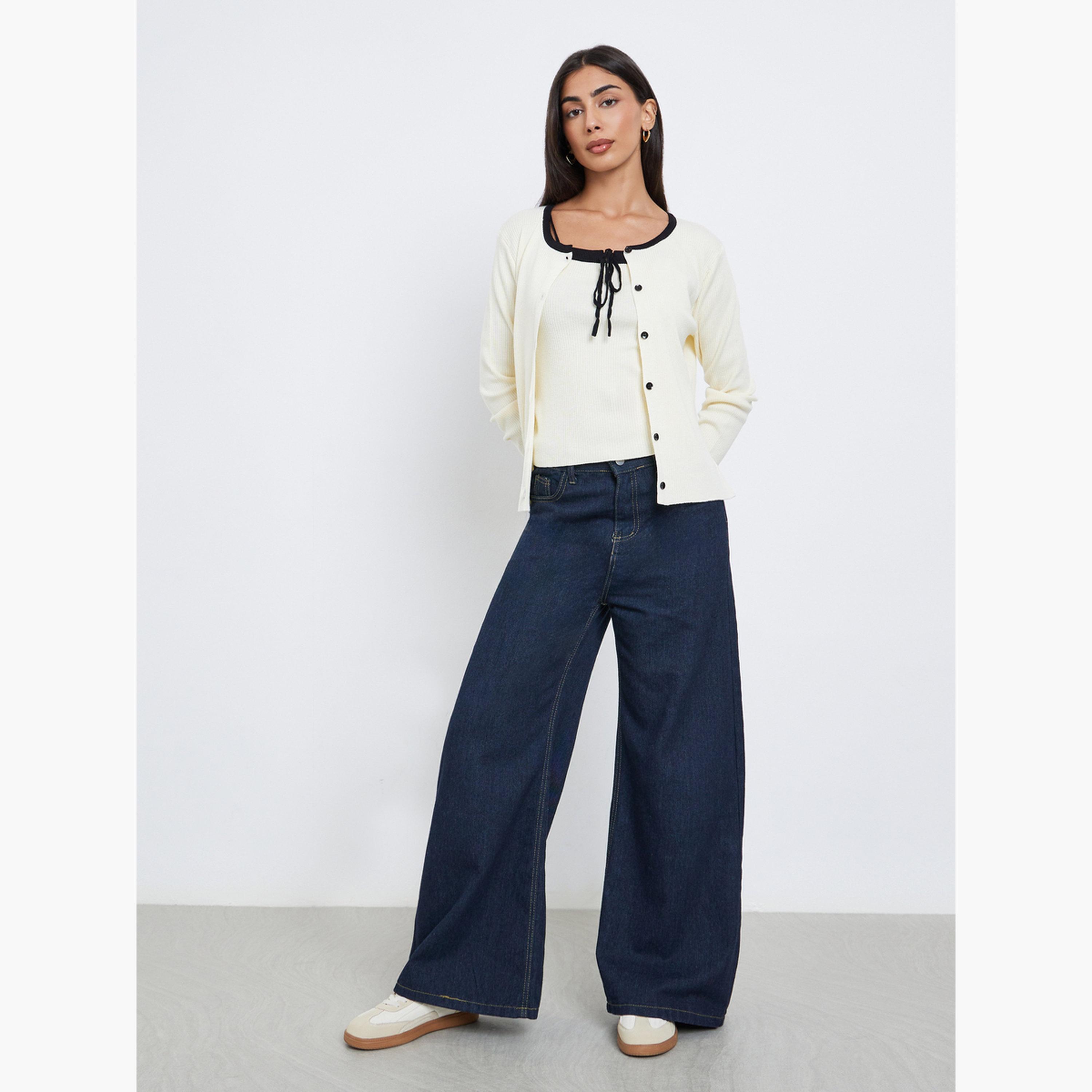 ستايلي - كارديغان محبوك مضلع من قطعتين مع توب للنساء -women-winterwear-cardigansandjumpers-cardigans-image-2