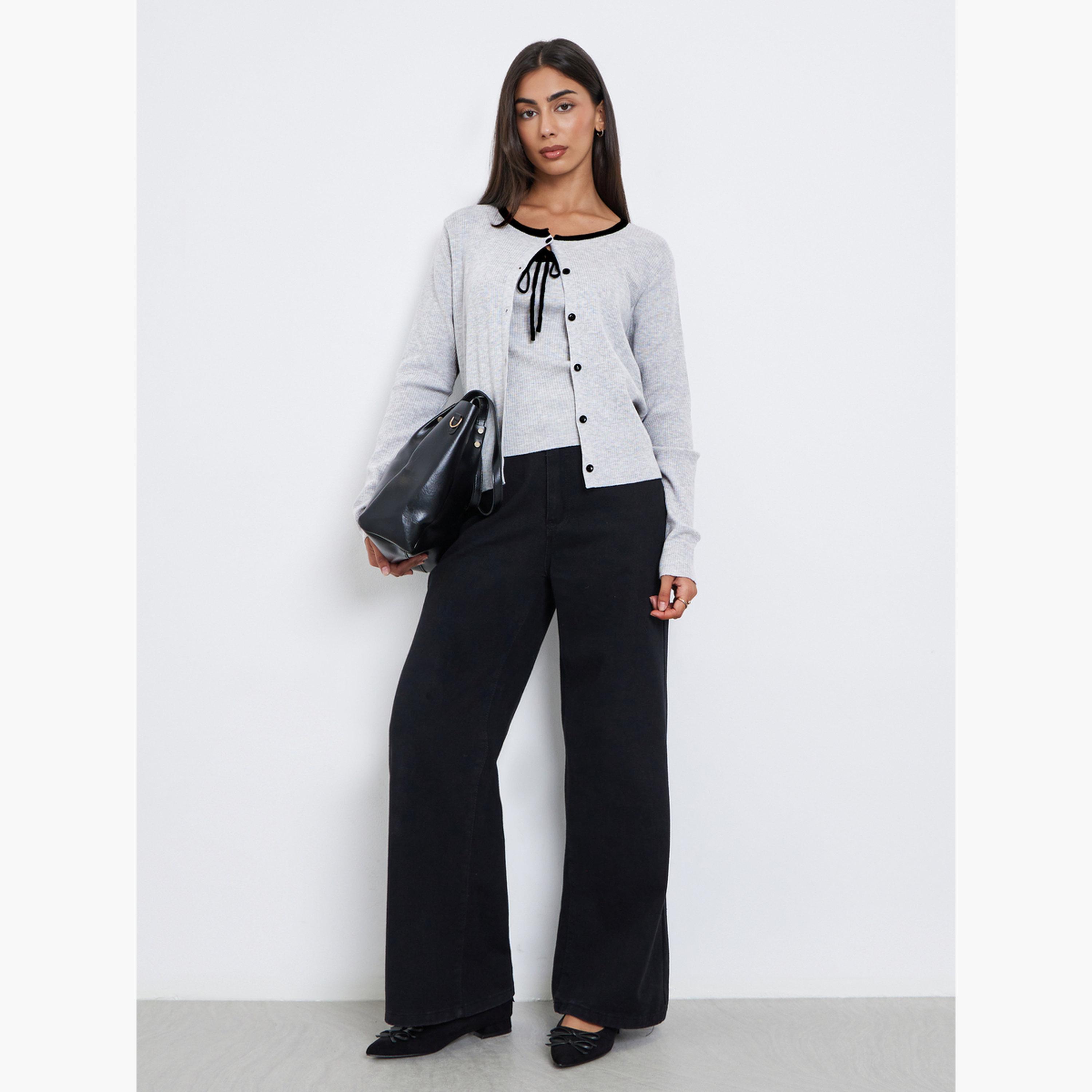 ستايلي - كارديغان محبوك مضلع من قطعتين مع توب للنساء -women-winterwear-cardigansandjumpers-cardigans-image-2