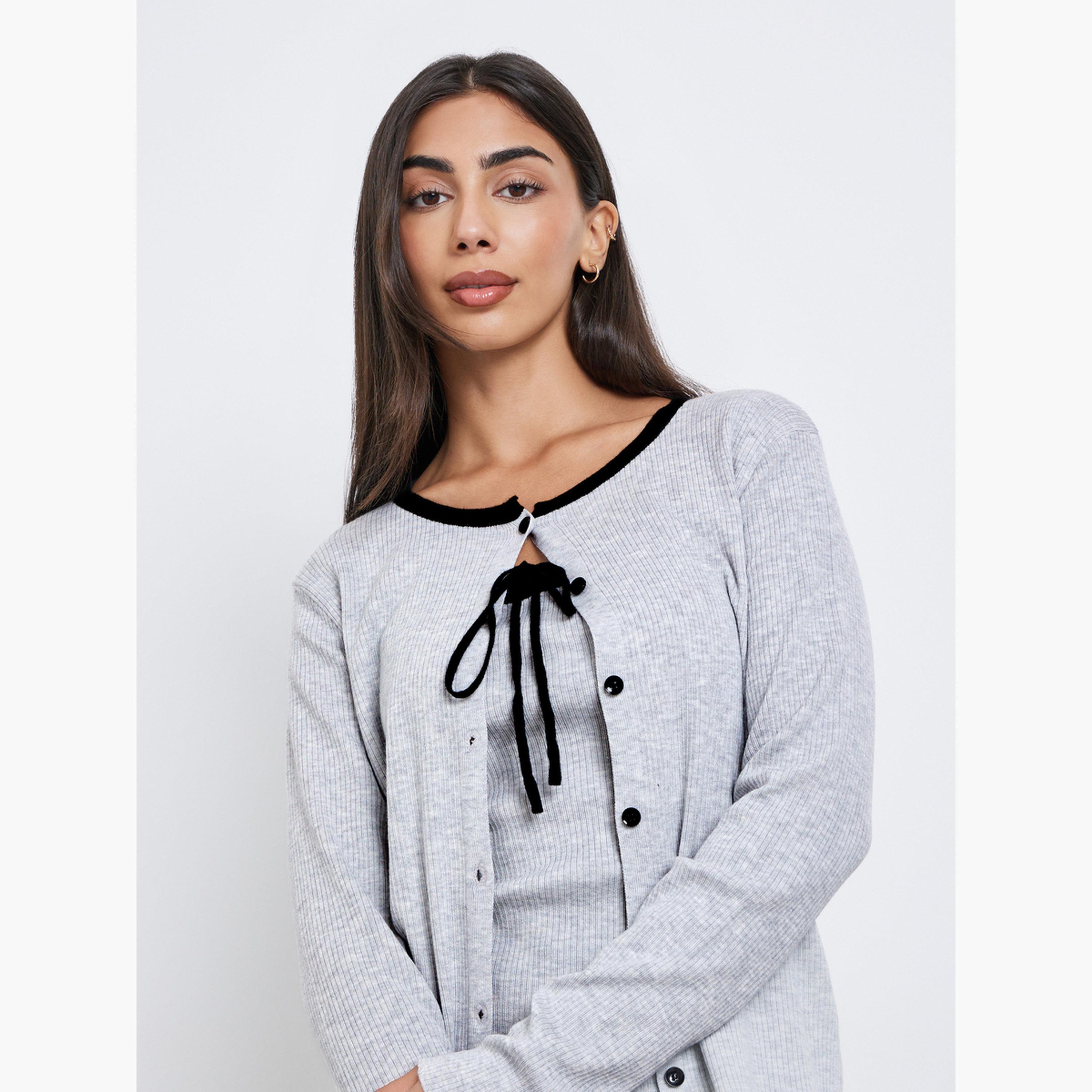 ستايلي - كارديغان محبوك مضلع من قطعتين مع توب للنساء -women-winterwear-cardigansandjumpers-cardigans-image-4