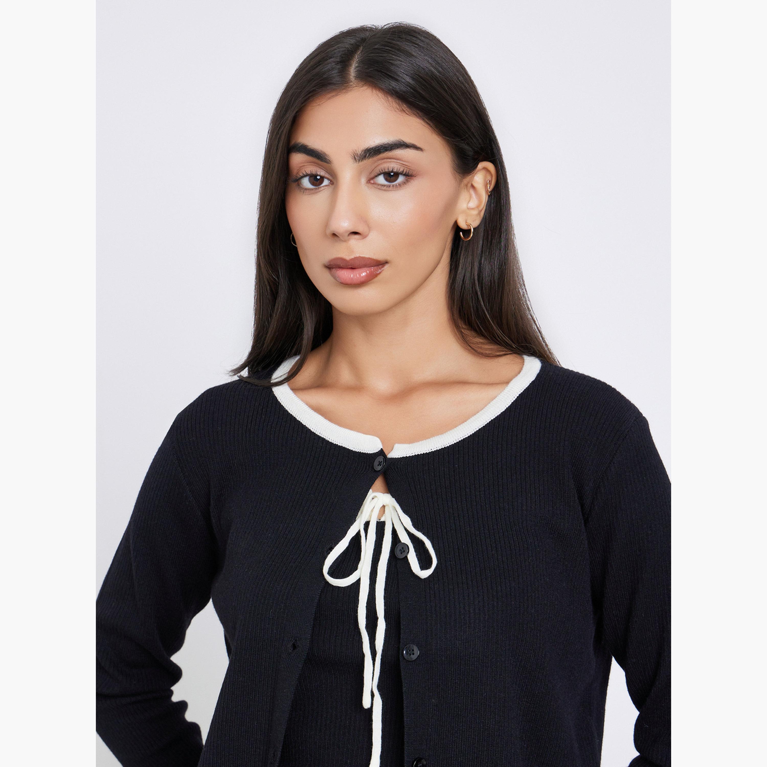 ستايلي - طقم قطعتين كارديغان محبوك مضلع مع توب-women-winterwear-cardigansandjumpers-jumpers-image-4
