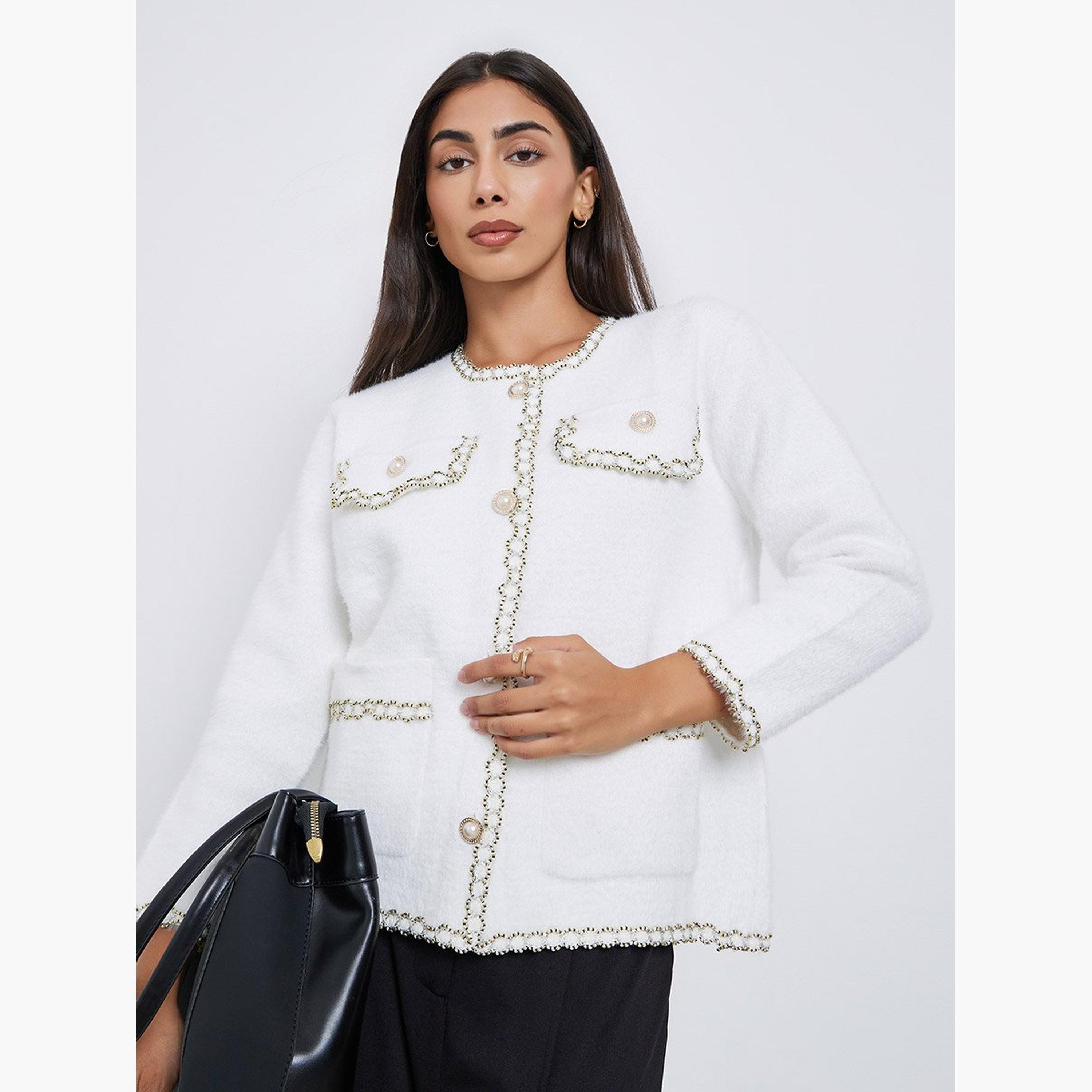 ستايلي - كارديغان أبيض مزين بالفرو-women-winterwear-cardigansandjumpers-cardigans-image-1