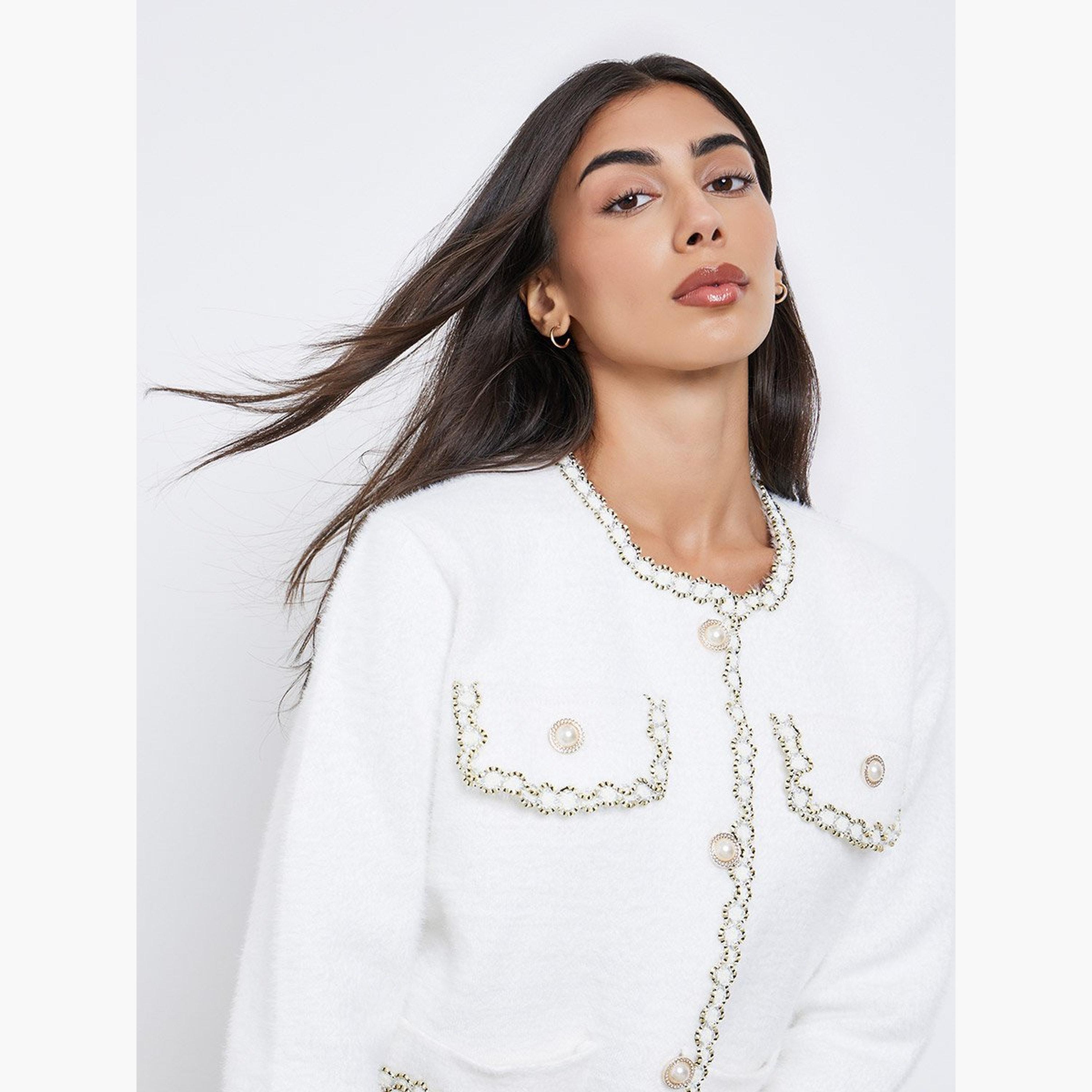 ستايلي - كارديغان أبيض مزين بالفرو-women-winterwear-cardigansandjumpers-cardigans-image-3