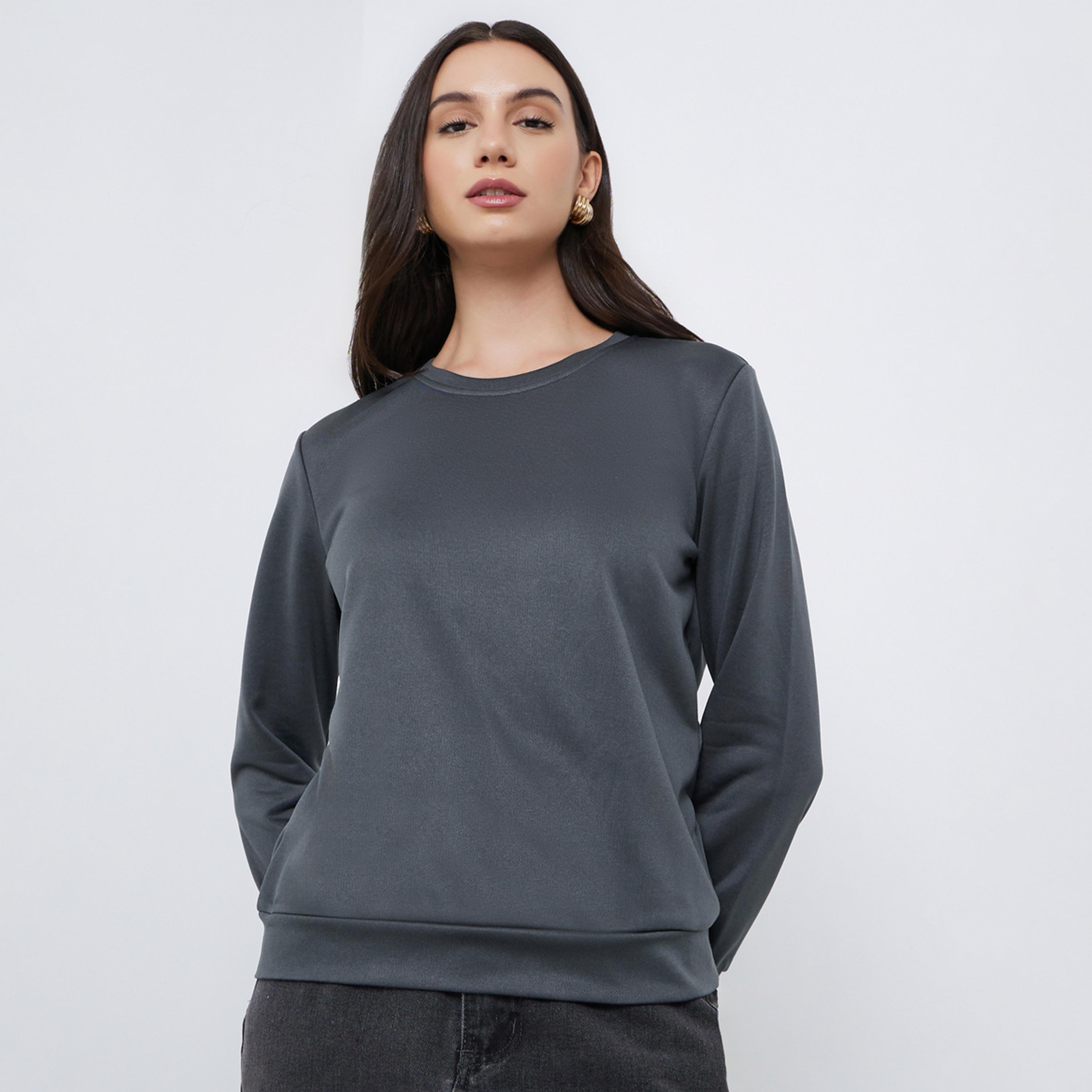 ستايلي - سويت شيرت رمادي سادة برقبة دائرية للنساء-women-winterwear-hoodiesandsweatshirts-sweatshirts-image-1