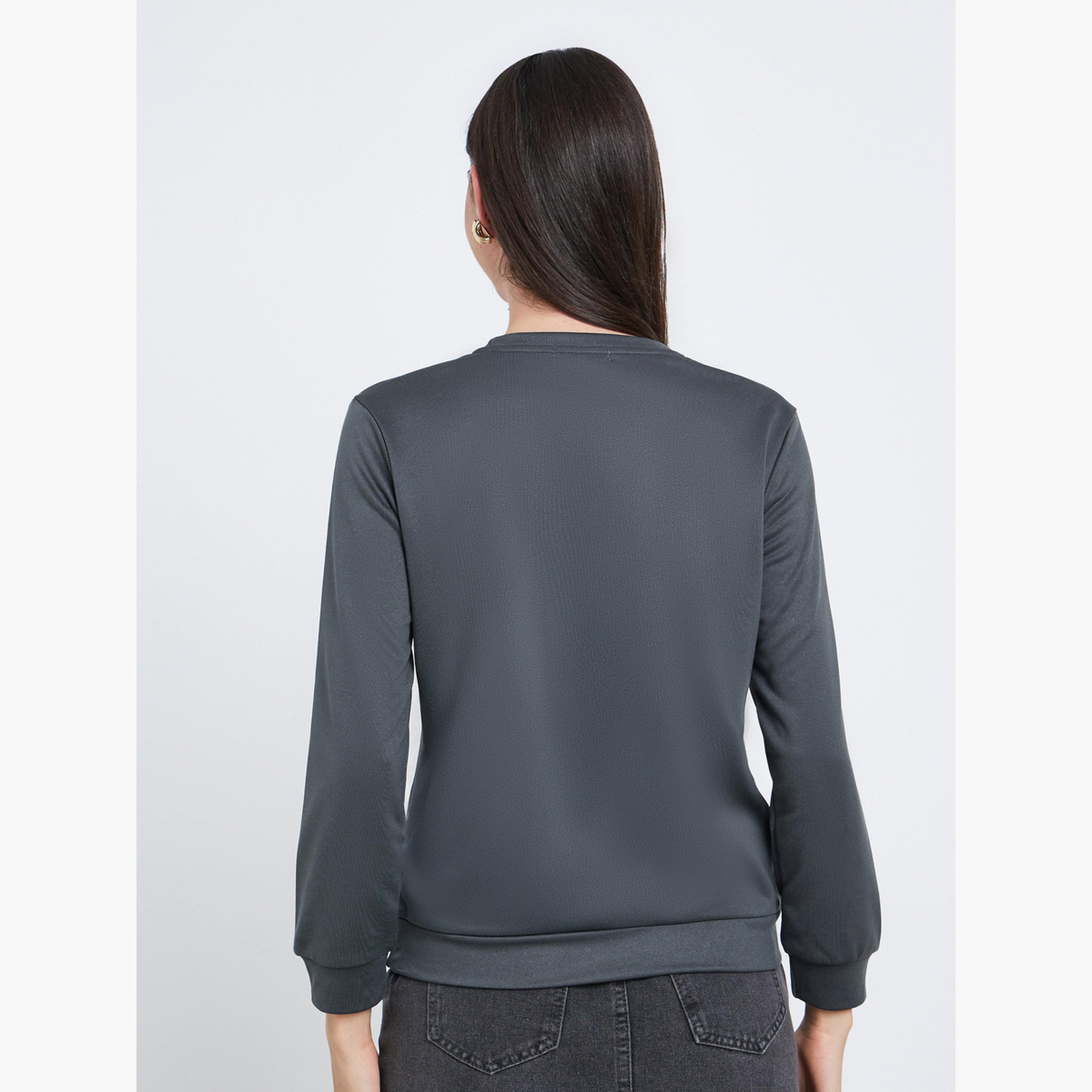 ستايلي - سويت شيرت رمادي سادة برقبة دائرية للنساء-women-winterwear-hoodiesandsweatshirts-sweatshirts-image-4