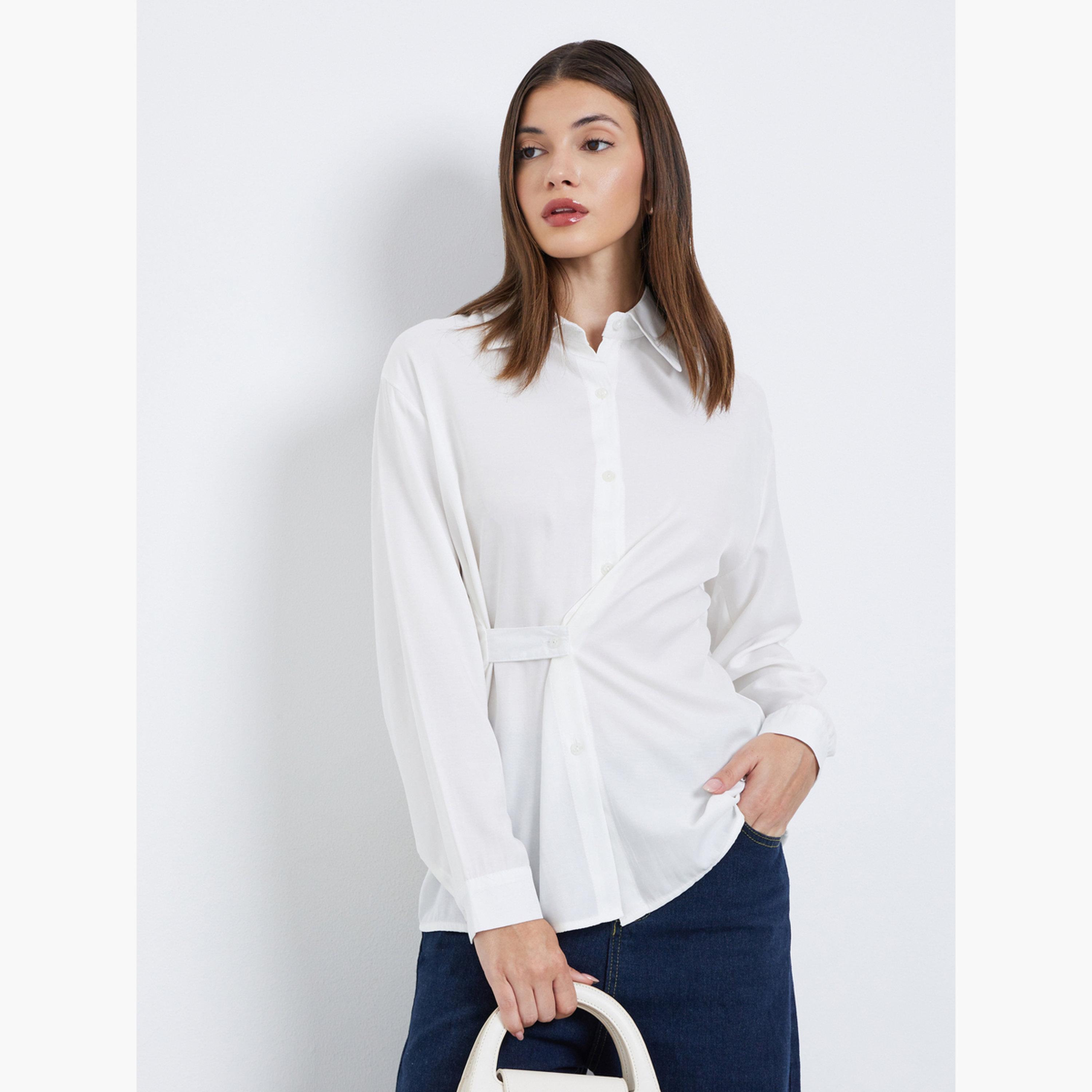 Styli White Long Sleeve Wrap Shirt-women-clothing-shirtsandblouses-shirts-image-1