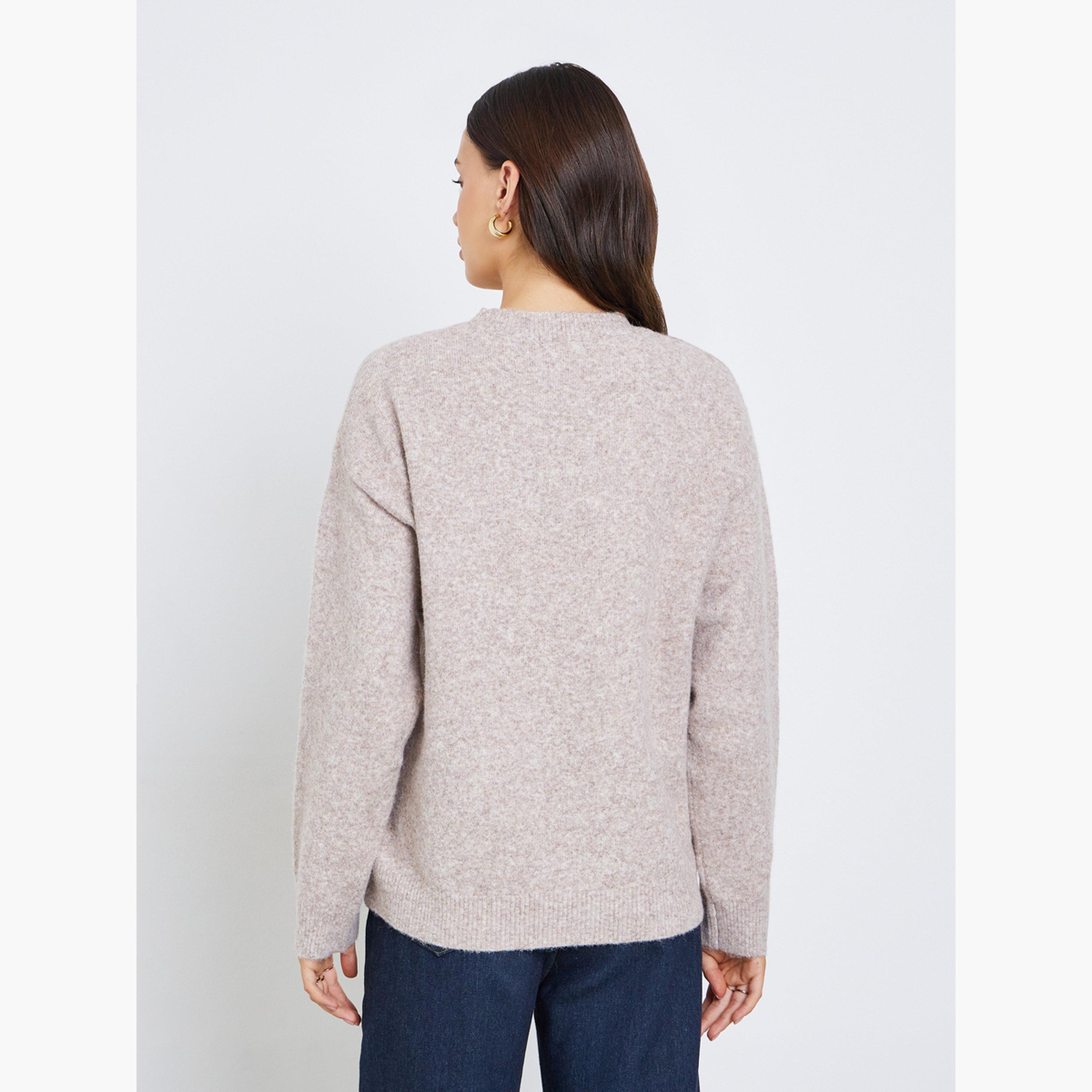 Styli Solid Regular Fit Round Neck Long Sleeves Regular Length Women's Sweater with Scarf-women-clothing-hoodiesandsweatshirts-sweatshirts-image-4