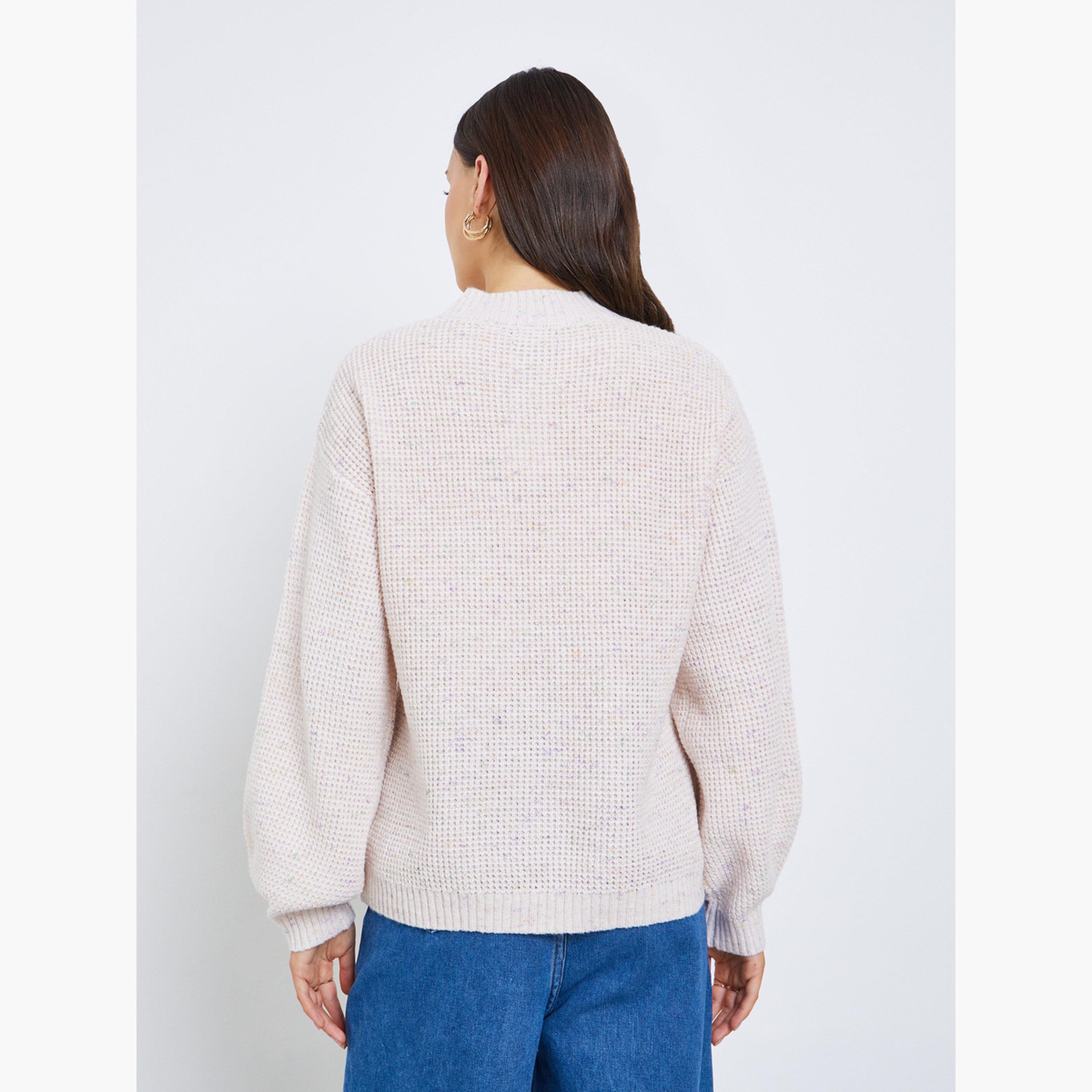 Styli Chunky Knit Mixed Yarn Regular Fit High Neck Long Sleeves Women's Sweater-women-winterwear-cardigansandjumpers-jumpers-image-3