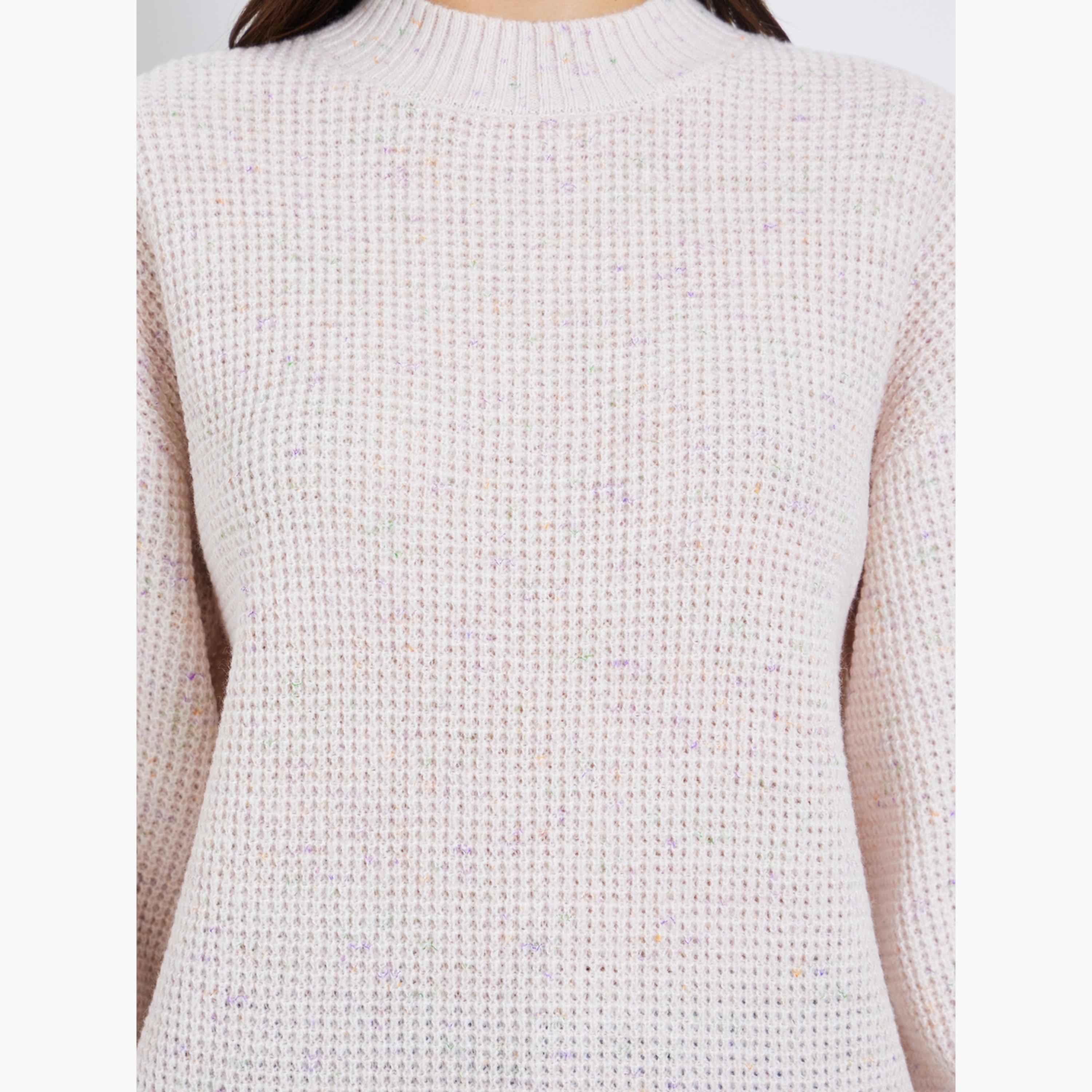 Styli Chunky Knit Mixed Yarn Regular Fit High Neck Long Sleeves Women's Sweater-women-winterwear-cardigansandjumpers-jumpers-image-4