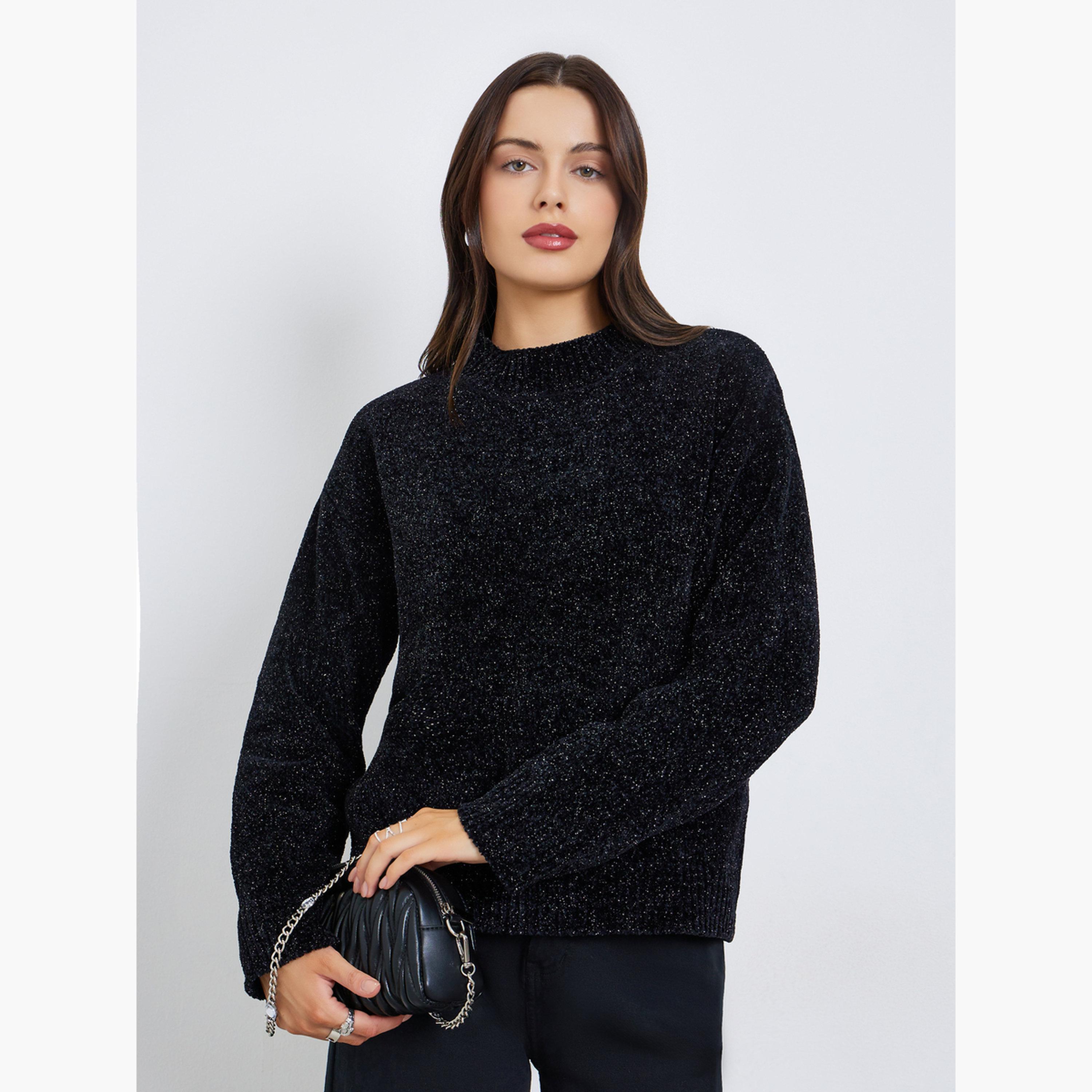 Styli Lurex Yarn Regular Fit High Neck Long Sleeves Regular Length Women's Sweater-women-winterwear-cardigansandjumpers-jumpers-image-1