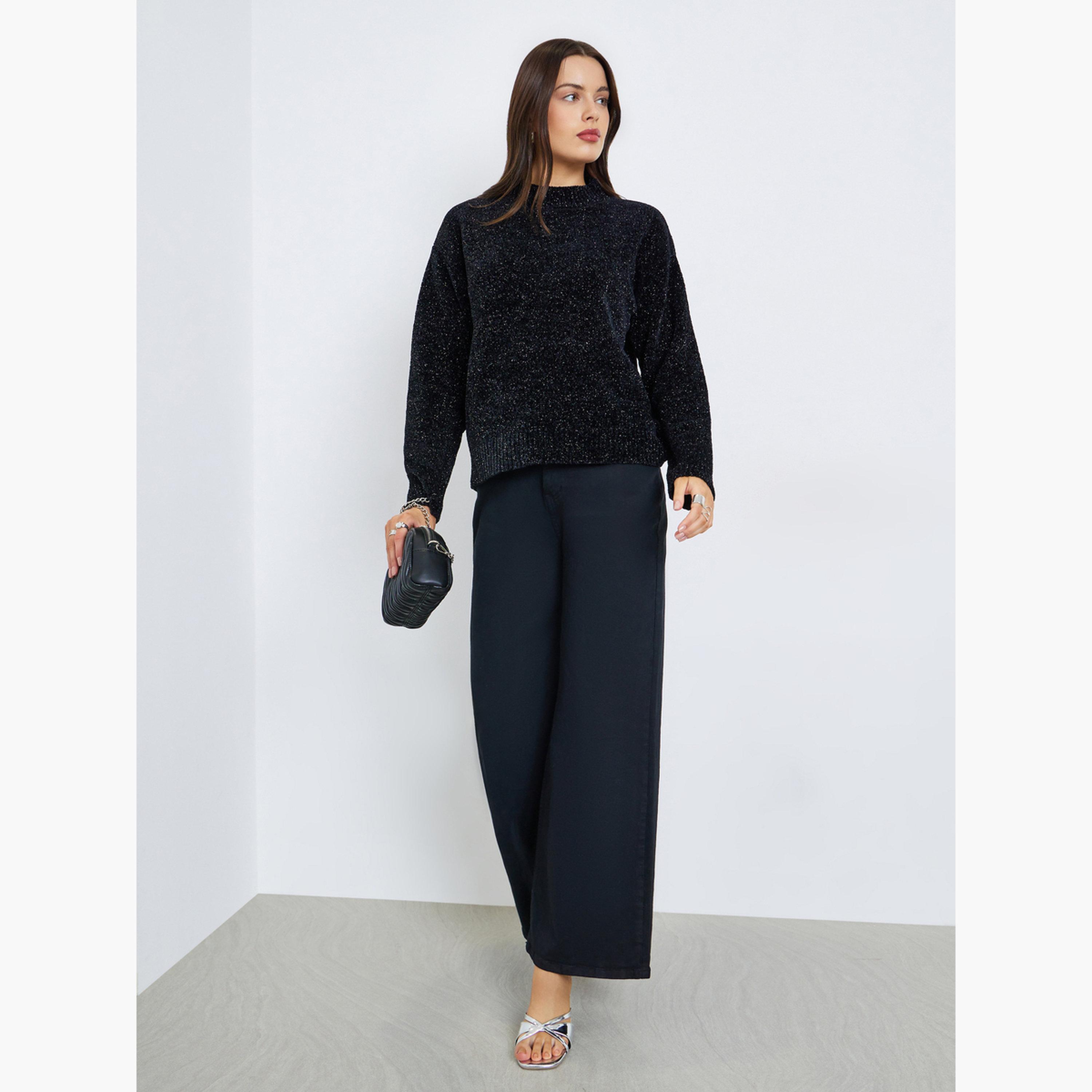 Styli Lurex Yarn Regular Fit High Neck Long Sleeves Regular Length Women's Sweater-women-winterwear-cardigansandjumpers-jumpers-image-2