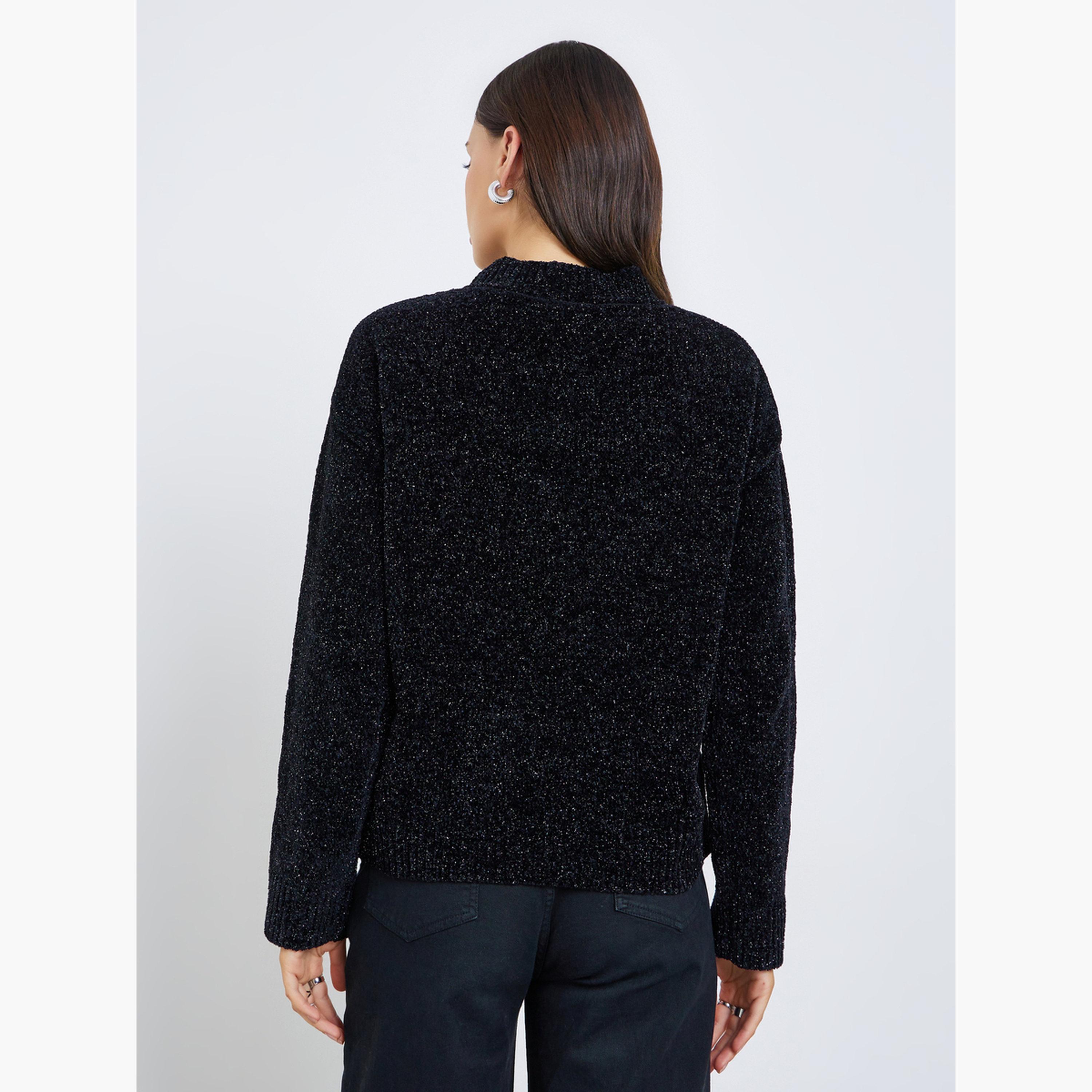 Styli Lurex Yarn Regular Fit High Neck Long Sleeves Regular Length Women's Sweater-women-winterwear-cardigansandjumpers-jumpers-image-3