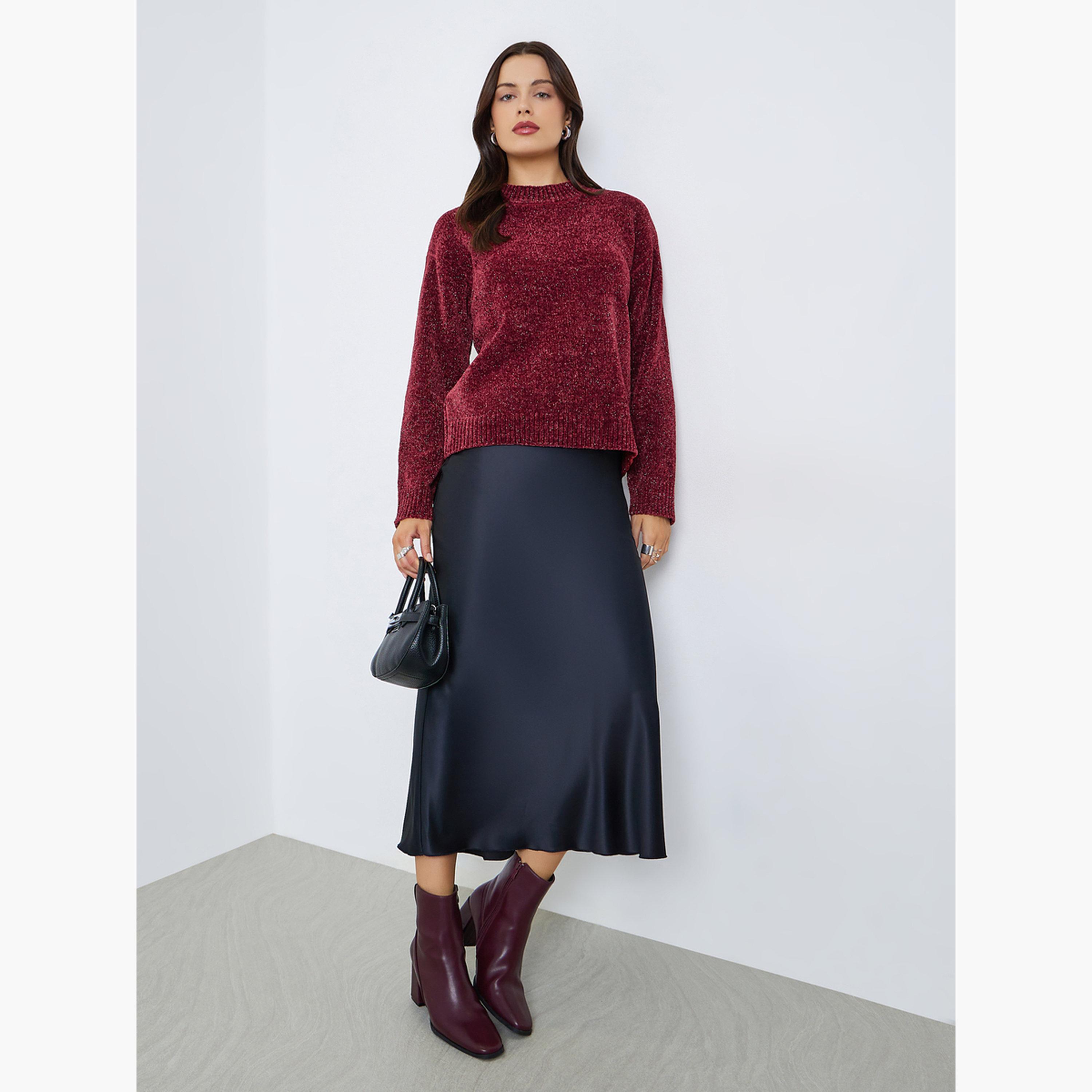 ستايلي - سترة نسائية خيوط لوركس قصّة عادية رقبة عالية وأكمام طويلة وطول عادي-women-winterwear-cardigansandjumpers-jumpers-image-2