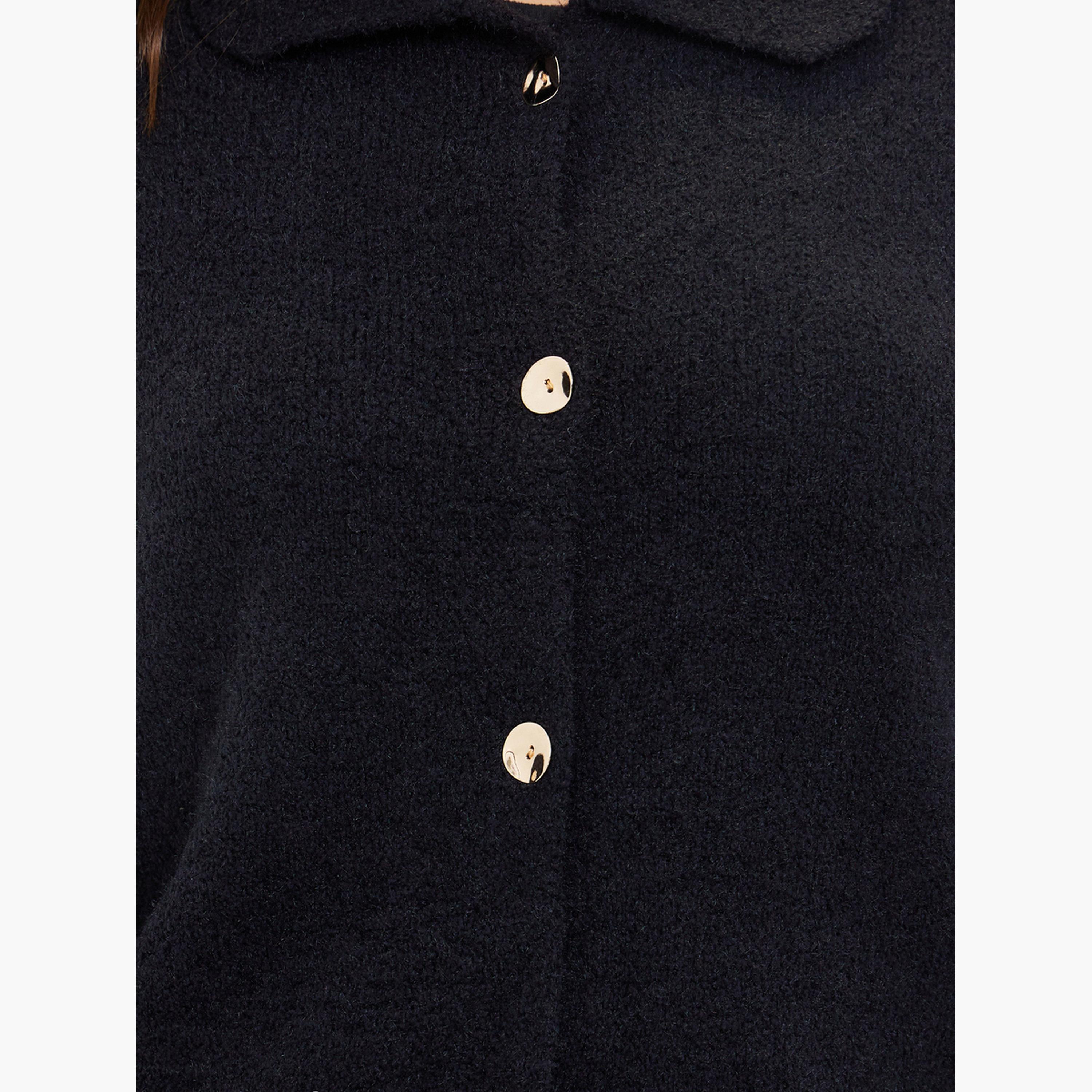 ستايلي - كارديغان نسائي محبوك سميك بقصّة عادية وأكمام طويلة وياقة وأزرار-women-winterwear-cardigansandjumpers-cardigans-image-5