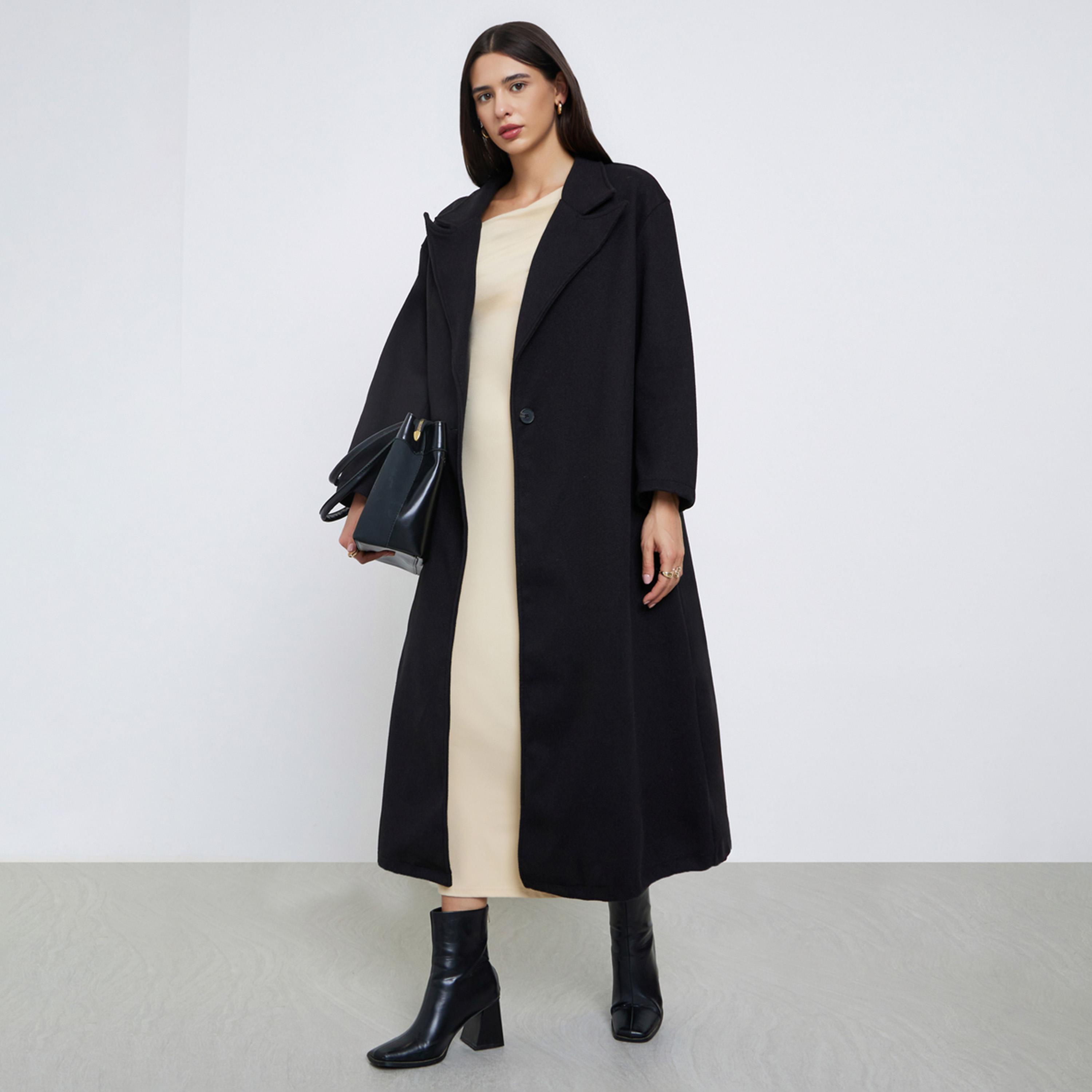 ستايلي - معطف ماكسي أسود حجم كبير يشبه الصوف-women-clothing-coatsandjackets-coats-image-1