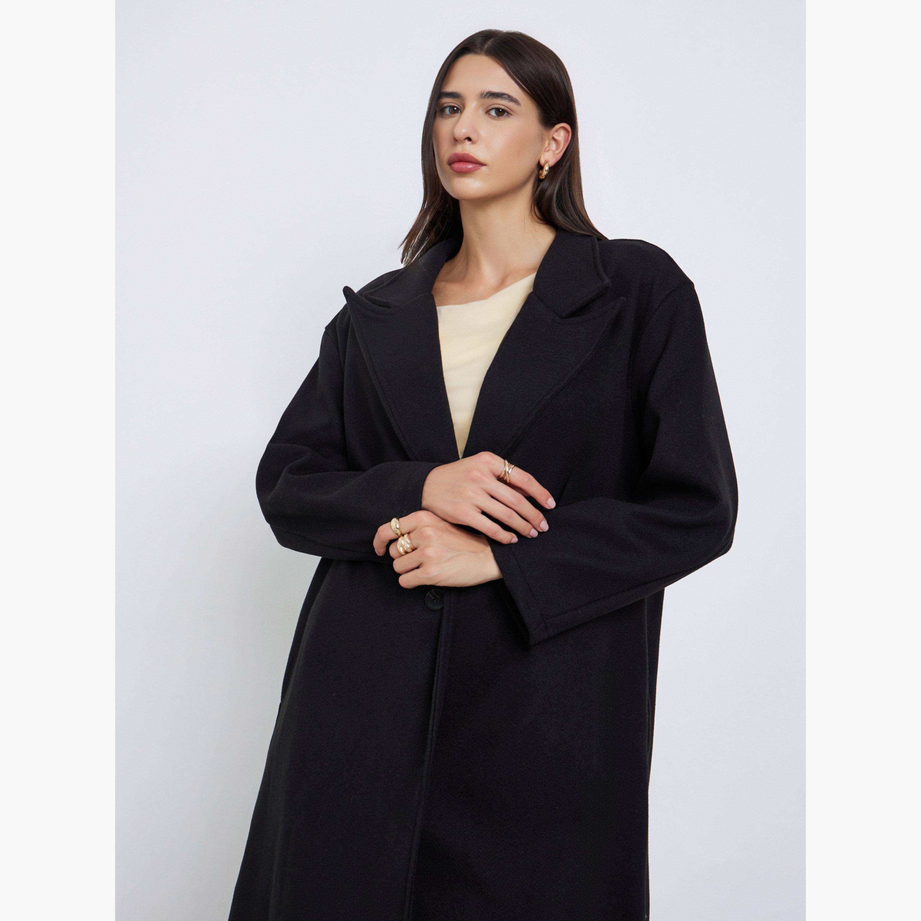 ستايلي - معطف ماكسي أسود حجم كبير يشبه الصوف-women-clothing-coatsandjackets-coats-image-2