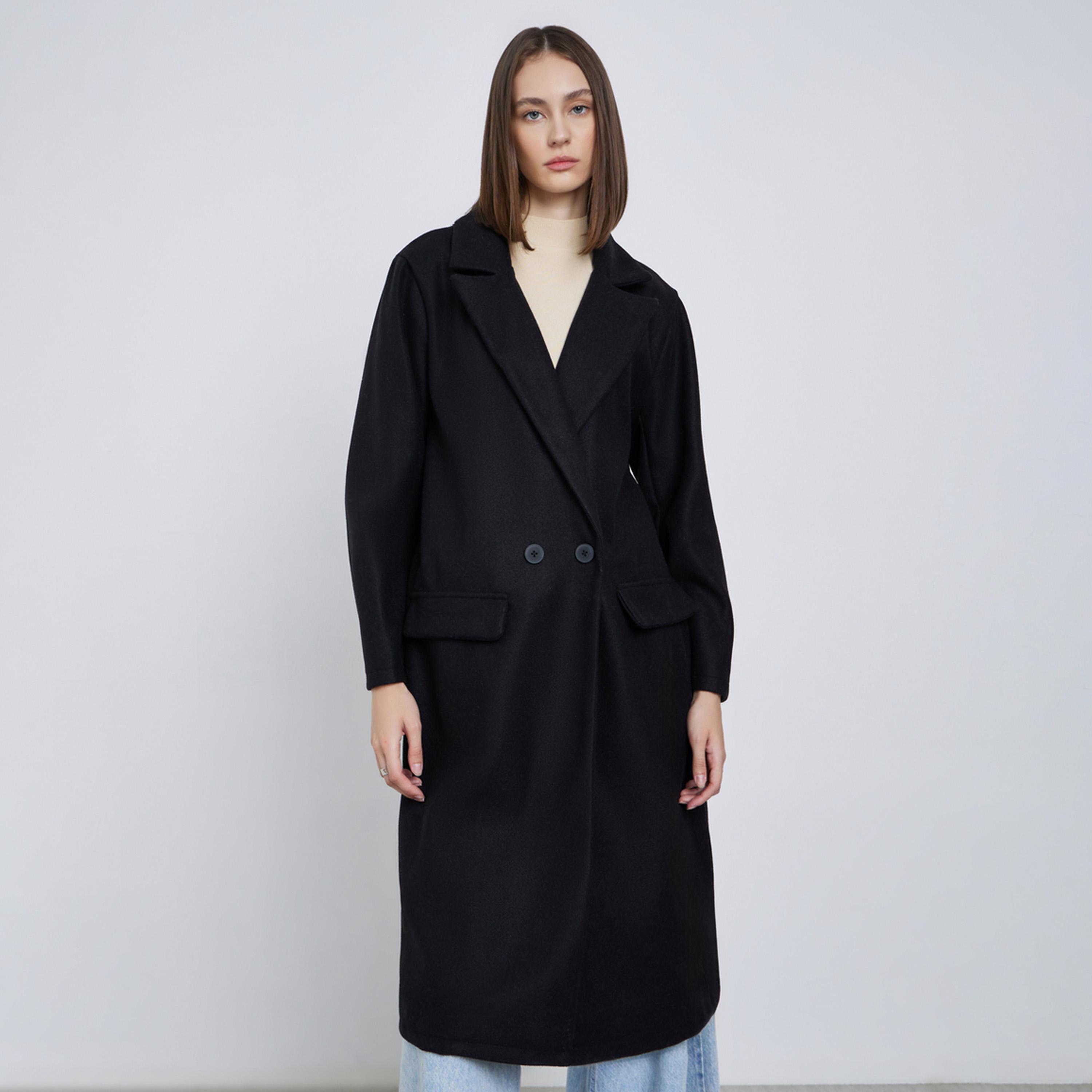 Styli Women Black Regular Fit Wool Like Button Coat-women-clothing-coatsandjackets-coats-image-1