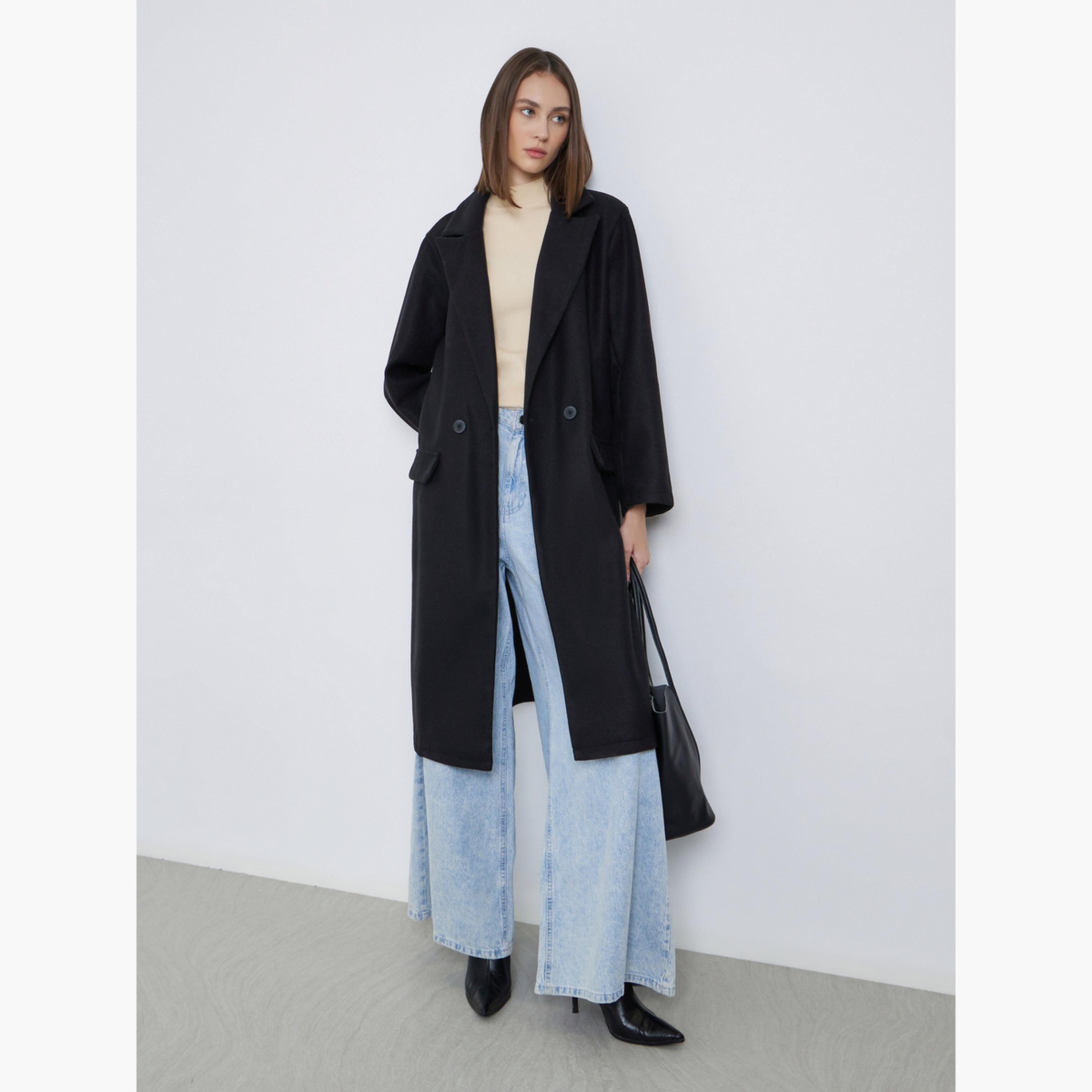 Styli Women Black Regular Fit Wool Like Button Coat-women-clothing-coatsandjackets-coats-image-2