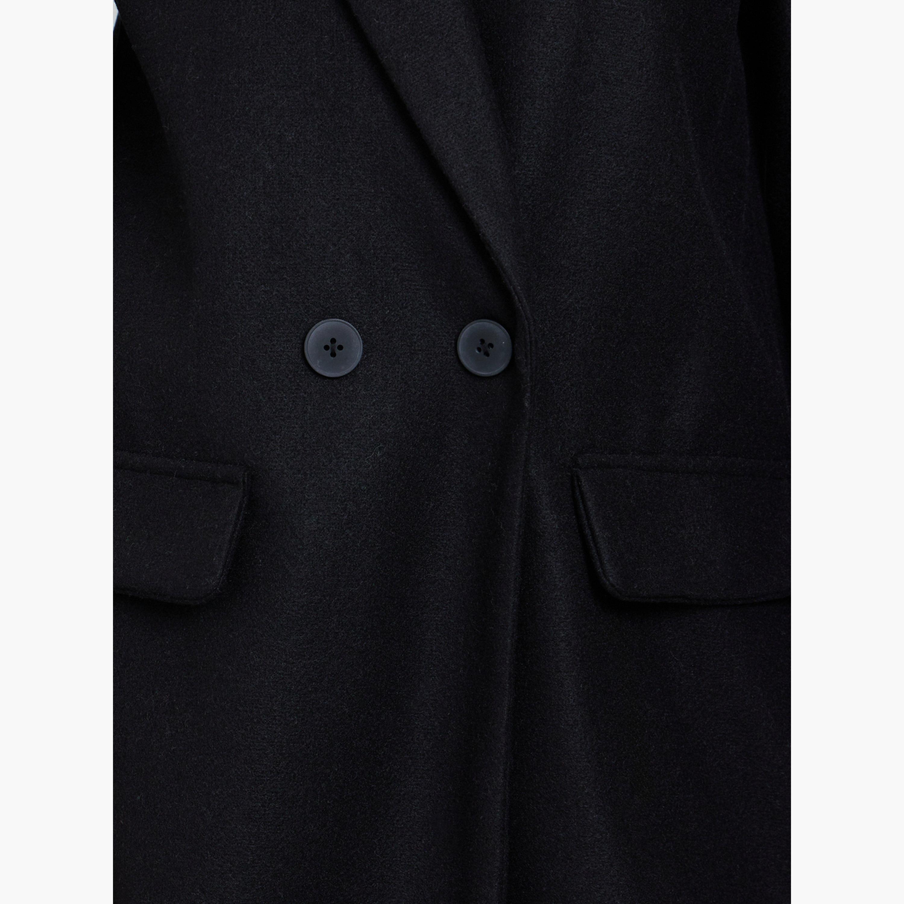 Styli Women Black Regular Fit Wool Like Button Coat-women-clothing-coatsandjackets-coats-image-3
