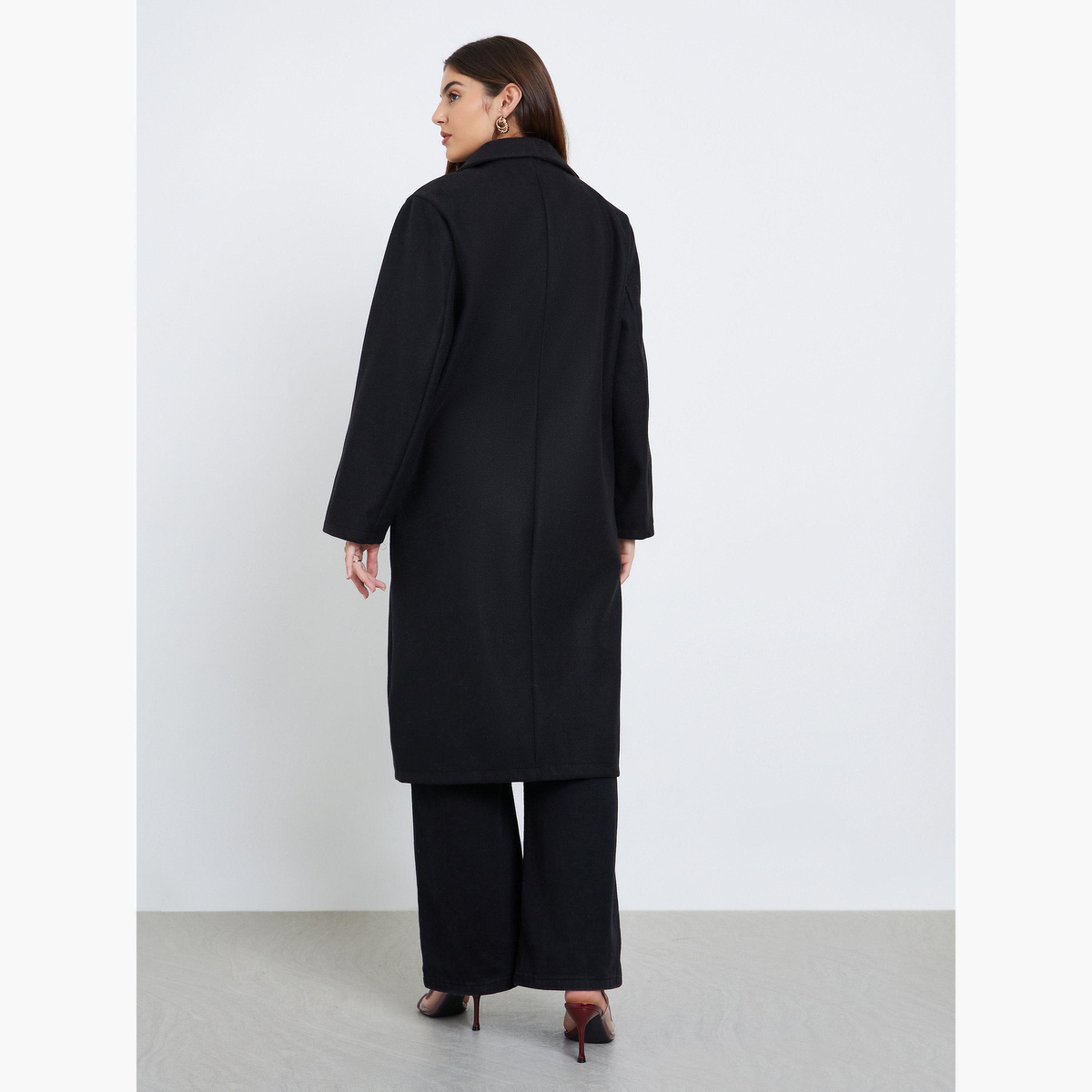 Styli Women Black Regular Fit Wool Like Button Coat-women-clothing-coatsandjackets-coats-image-4