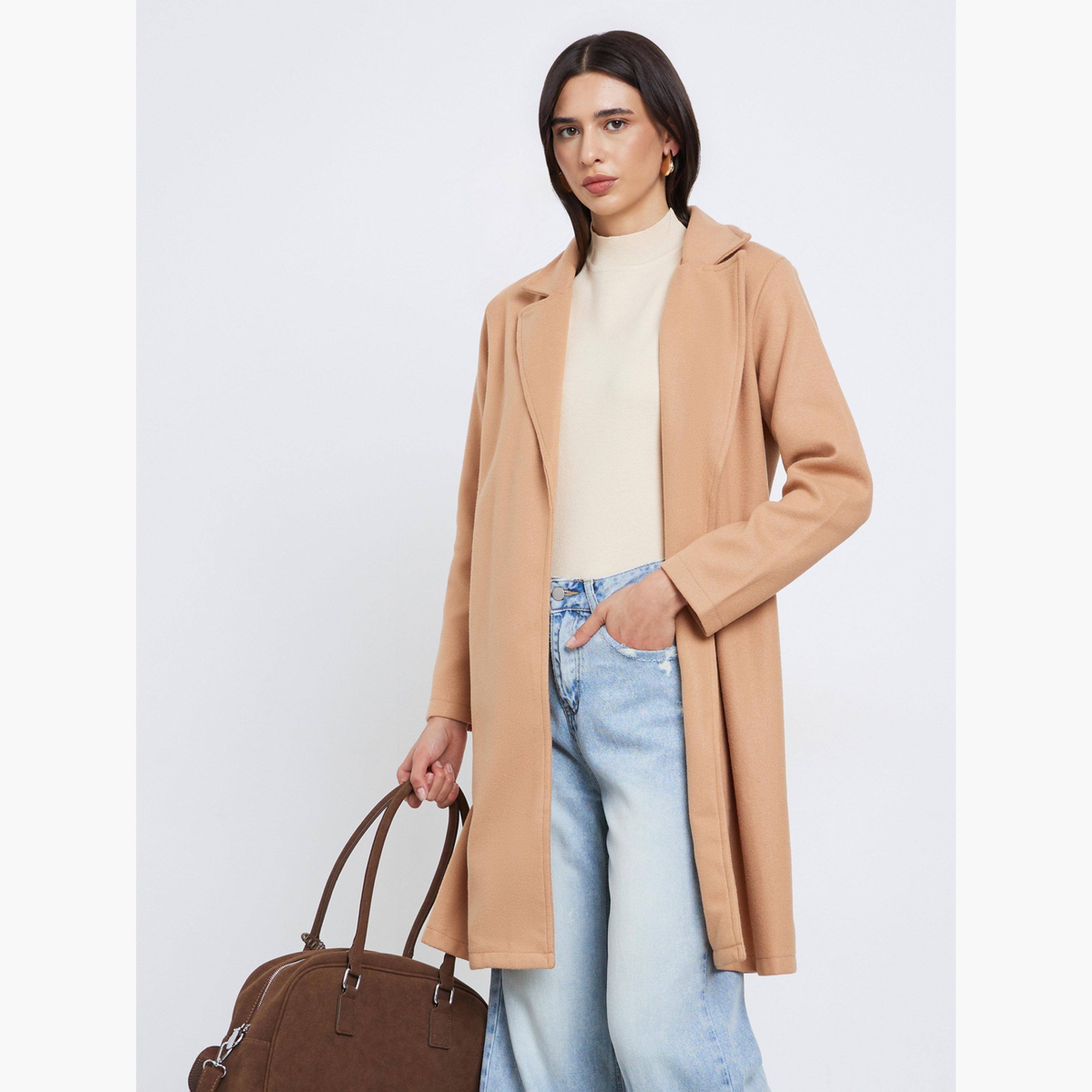 Styli Beige Regular Fit Wool Like Belted Coat-women-clothing-coatsandjackets-coats-image-3