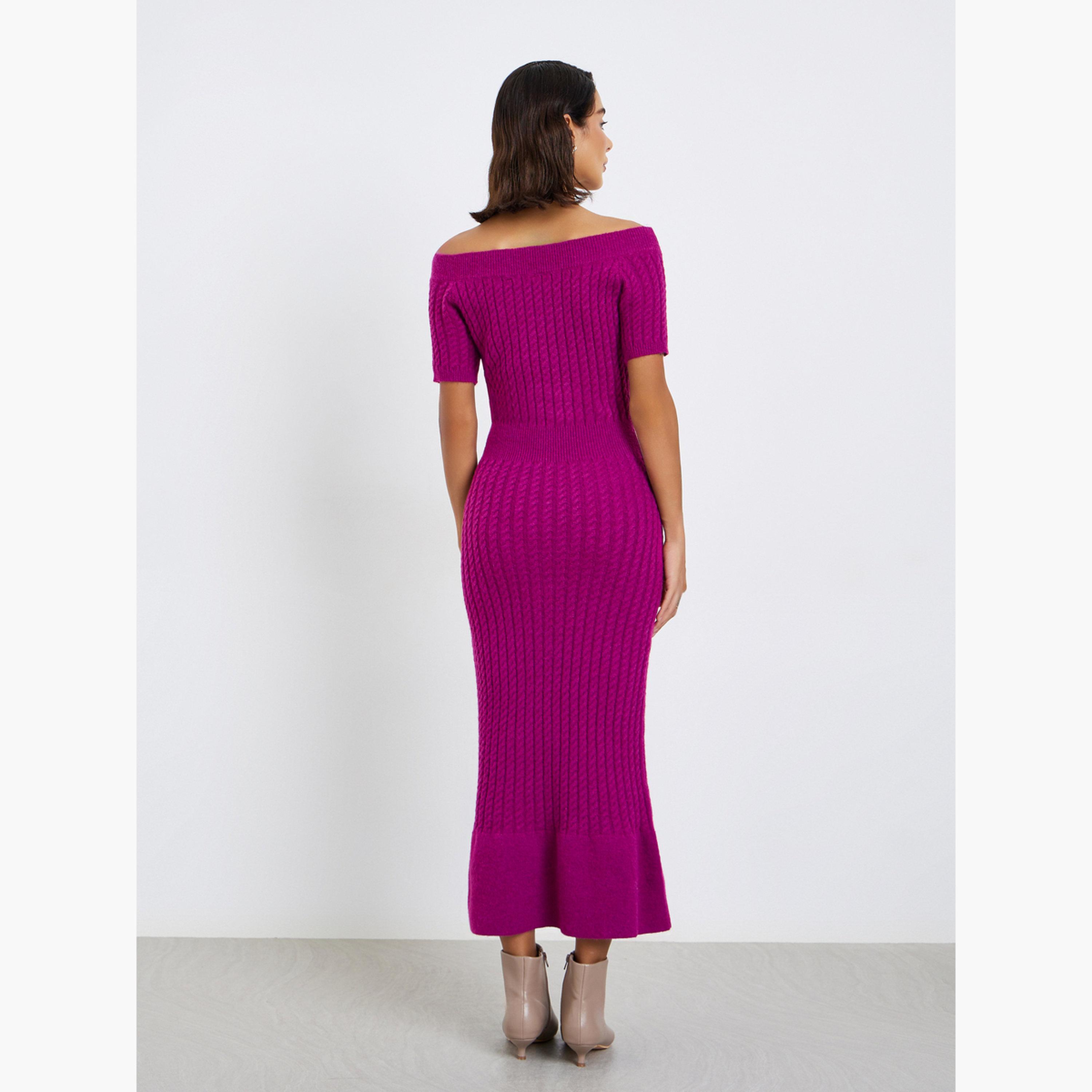 ستايلي - فستان متوسط ​​الطول من الصوف المحبوك لون بنفسجي-women-clothing-dresses-image-4