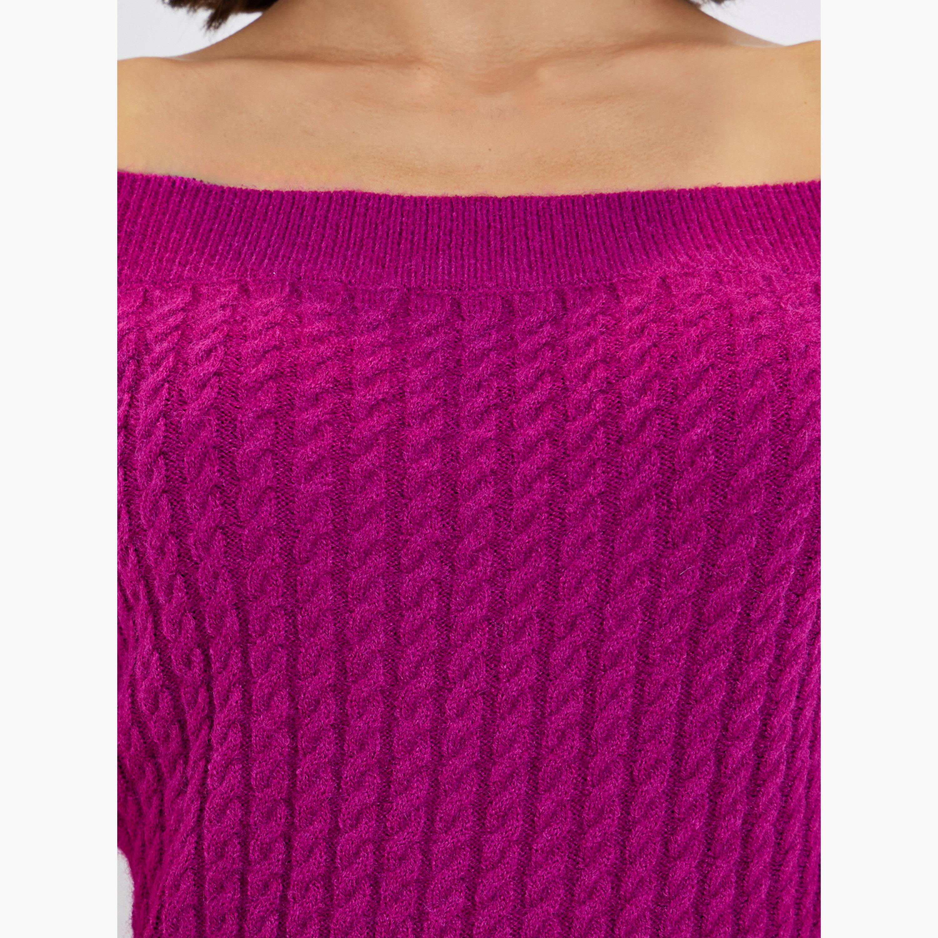 ستايلي - فستان متوسط ​​الطول من الصوف المحبوك لون بنفسجي-women-clothing-dresses-image-5