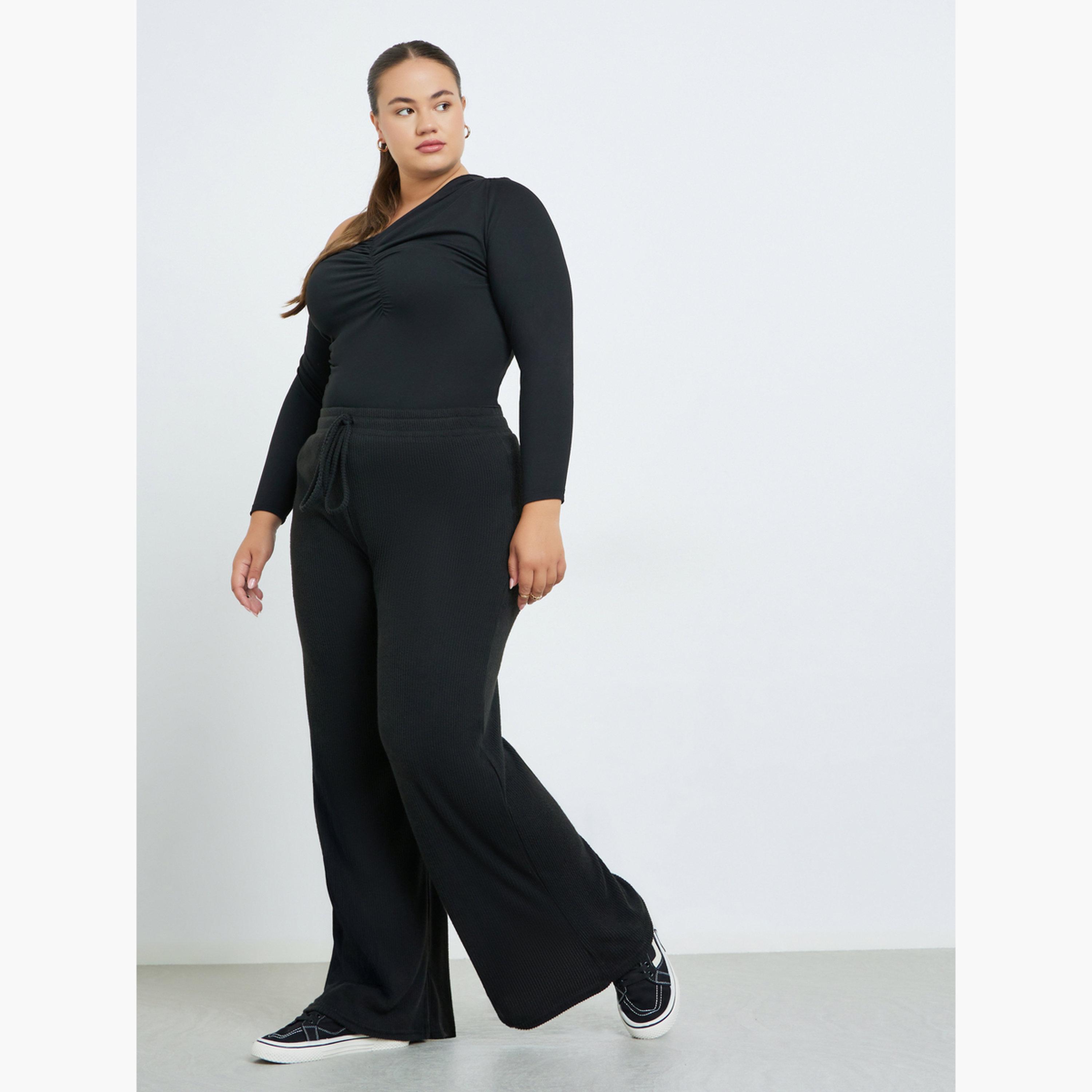 ستايلي - بنطال أسود محبوك واسع الساق مقاس كبير للنساء-women-clothing-bottoms-trousers-image-2