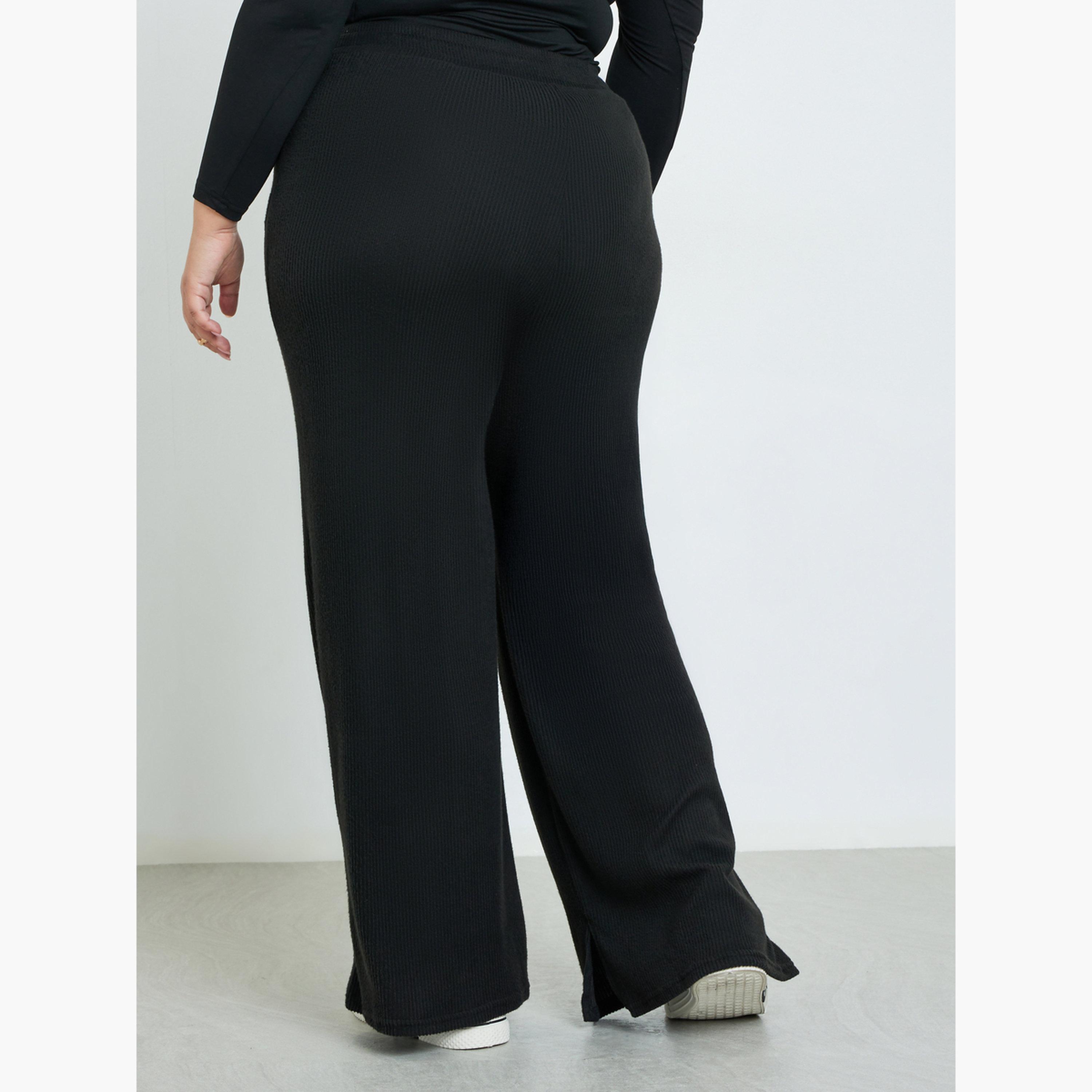 ستايلي - بنطال أسود محبوك واسع الساق مقاس كبير للنساء-women-clothing-bottoms-trousers-image-4