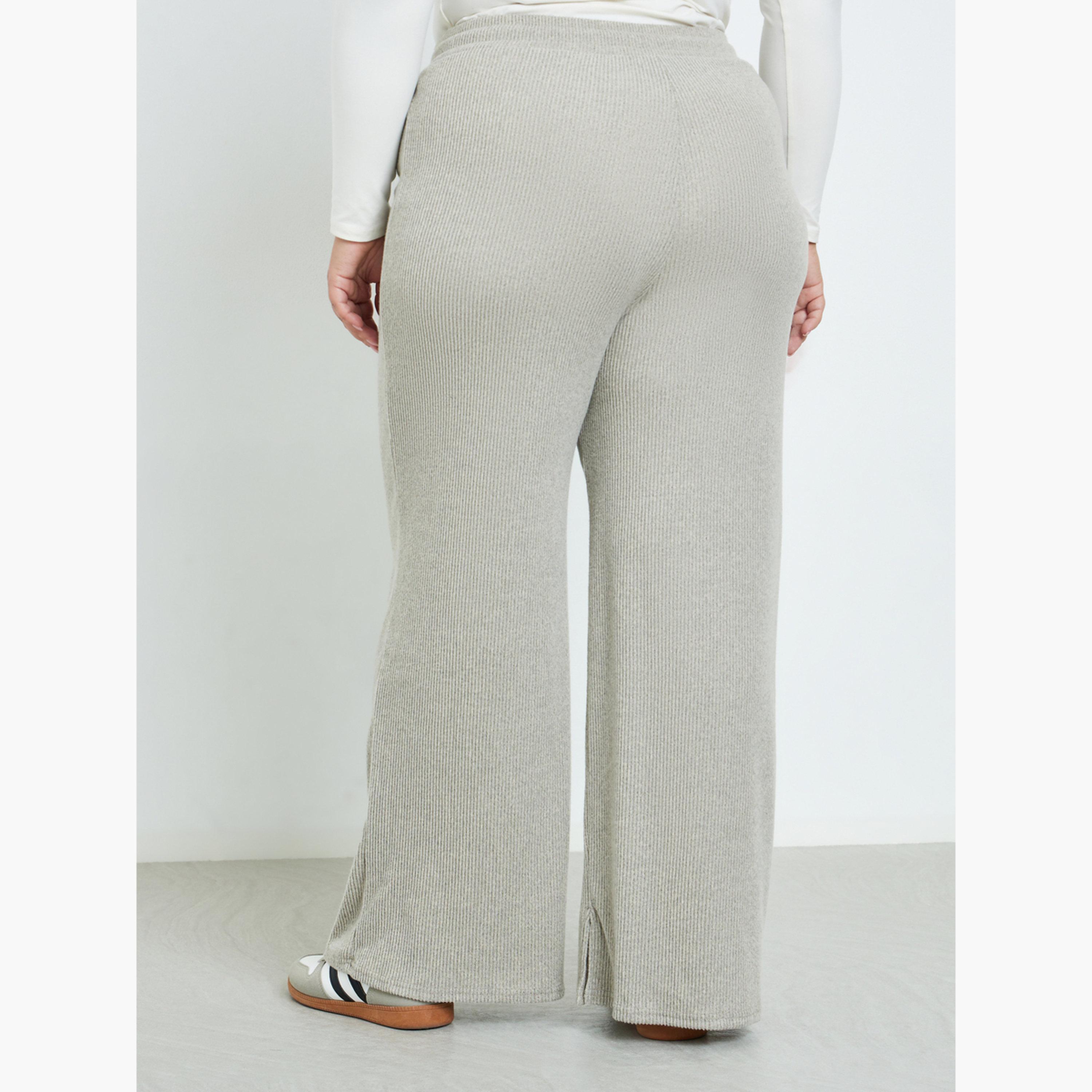 Styli Women Plus Size Grey Knit Wide Leg Trousers-women-clothing-bottoms-trousers-image-4