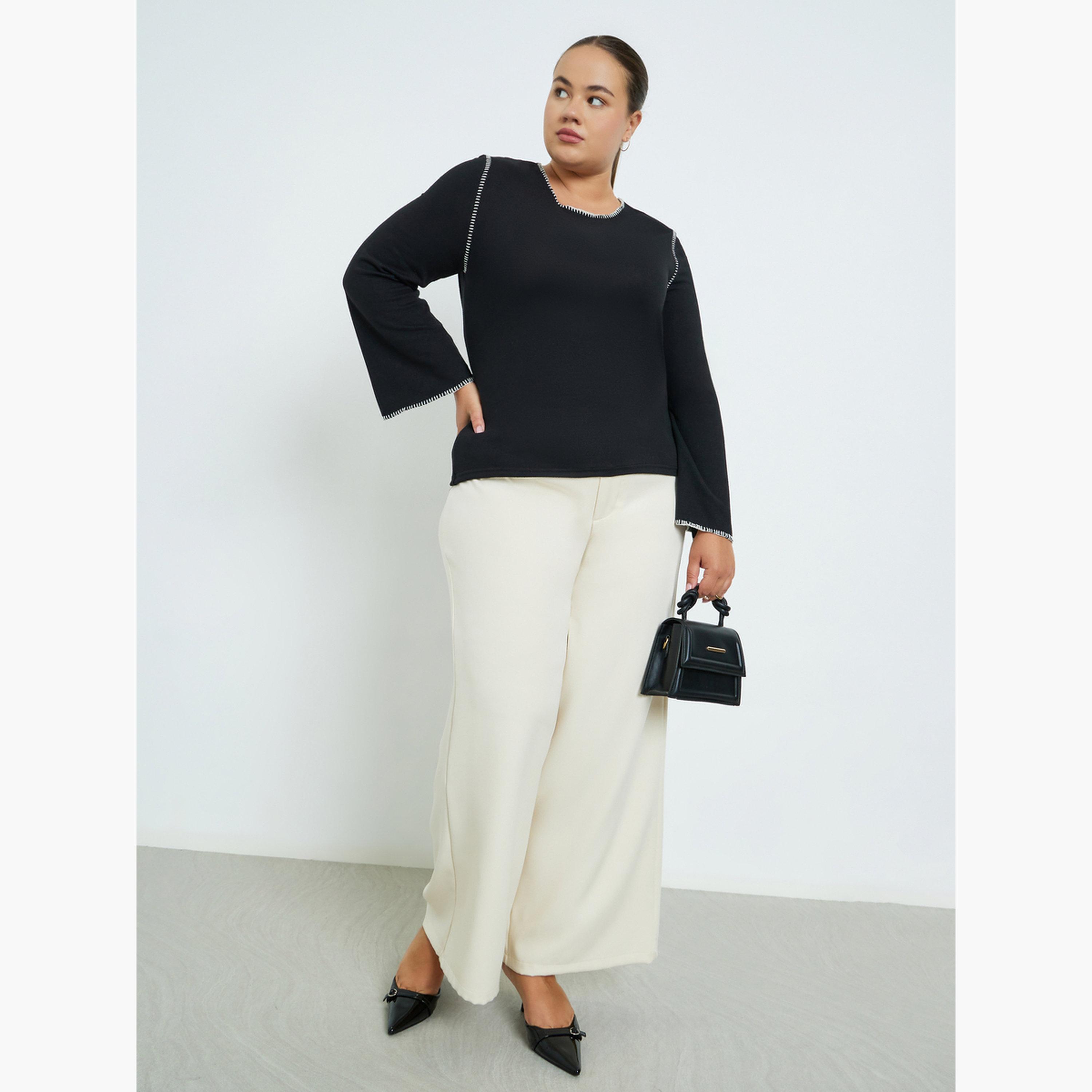 Styli Plus Size Knit Top with Contrast Stitching-women-clothing-plussize-tshirts-image-2