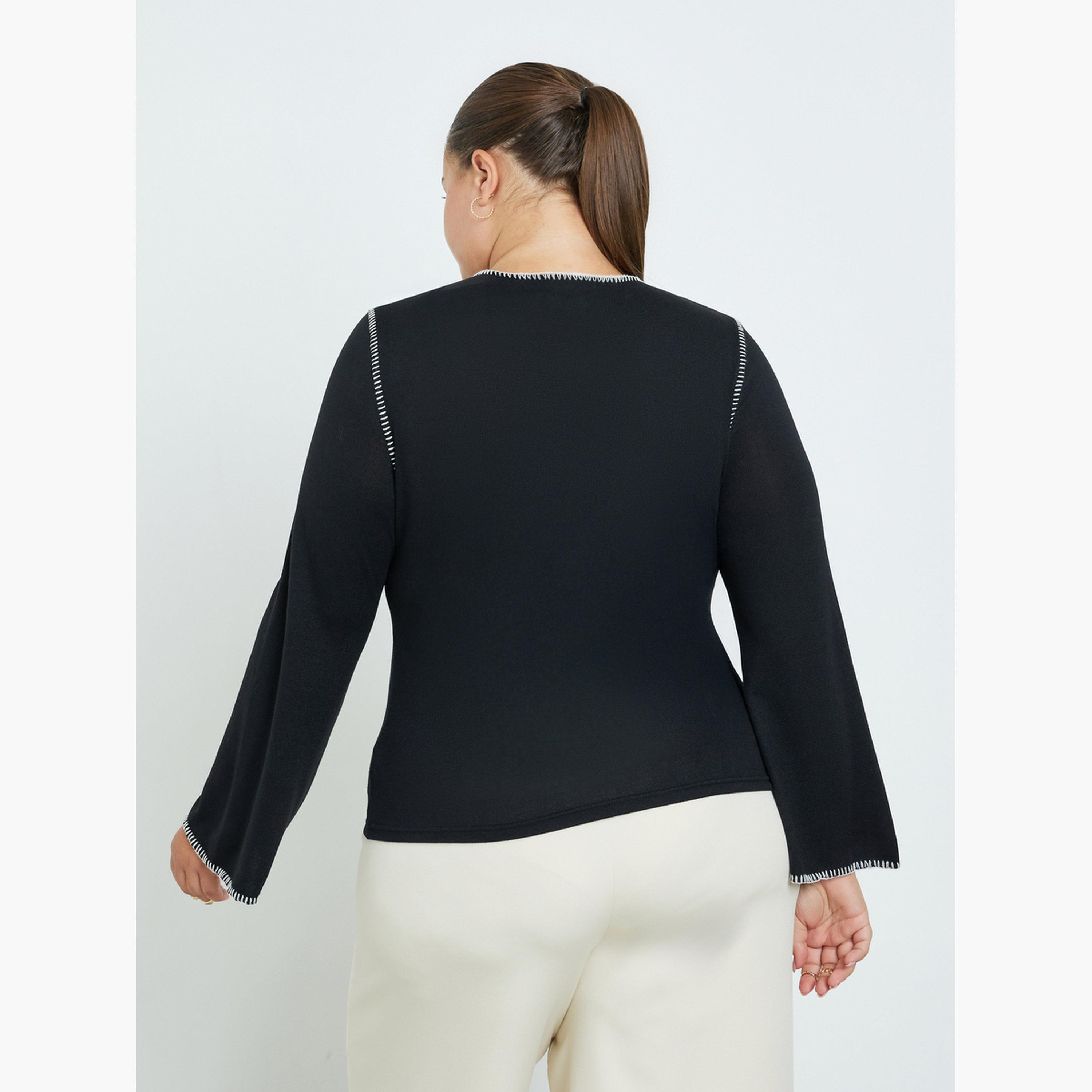 Styli Plus Size Knit Top with Contrast Stitching-women-clothing-plussize-tshirts-image-4