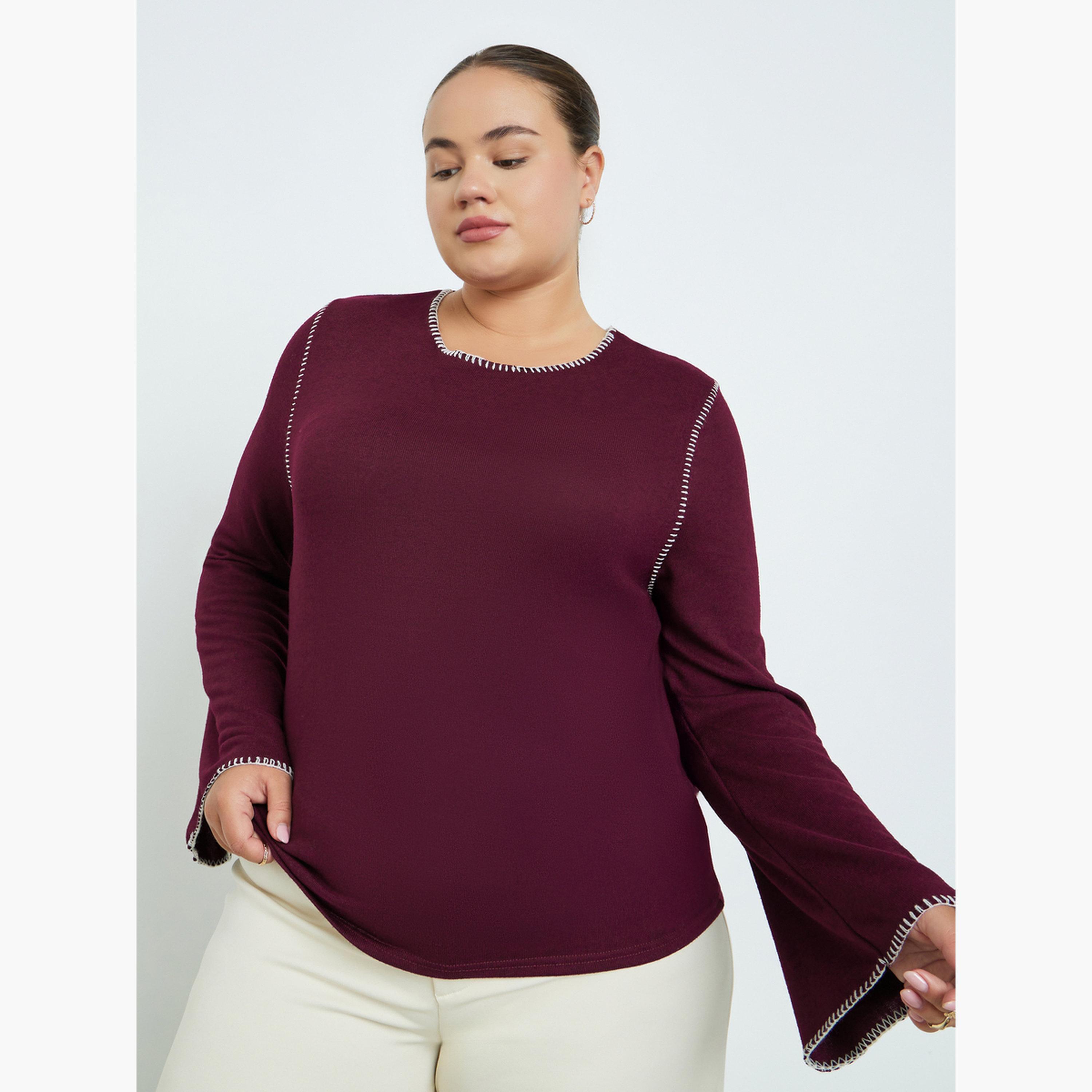 Styli Plus Size Knit Top with Contrast Stitching-women-clothing-tshirts-image-3