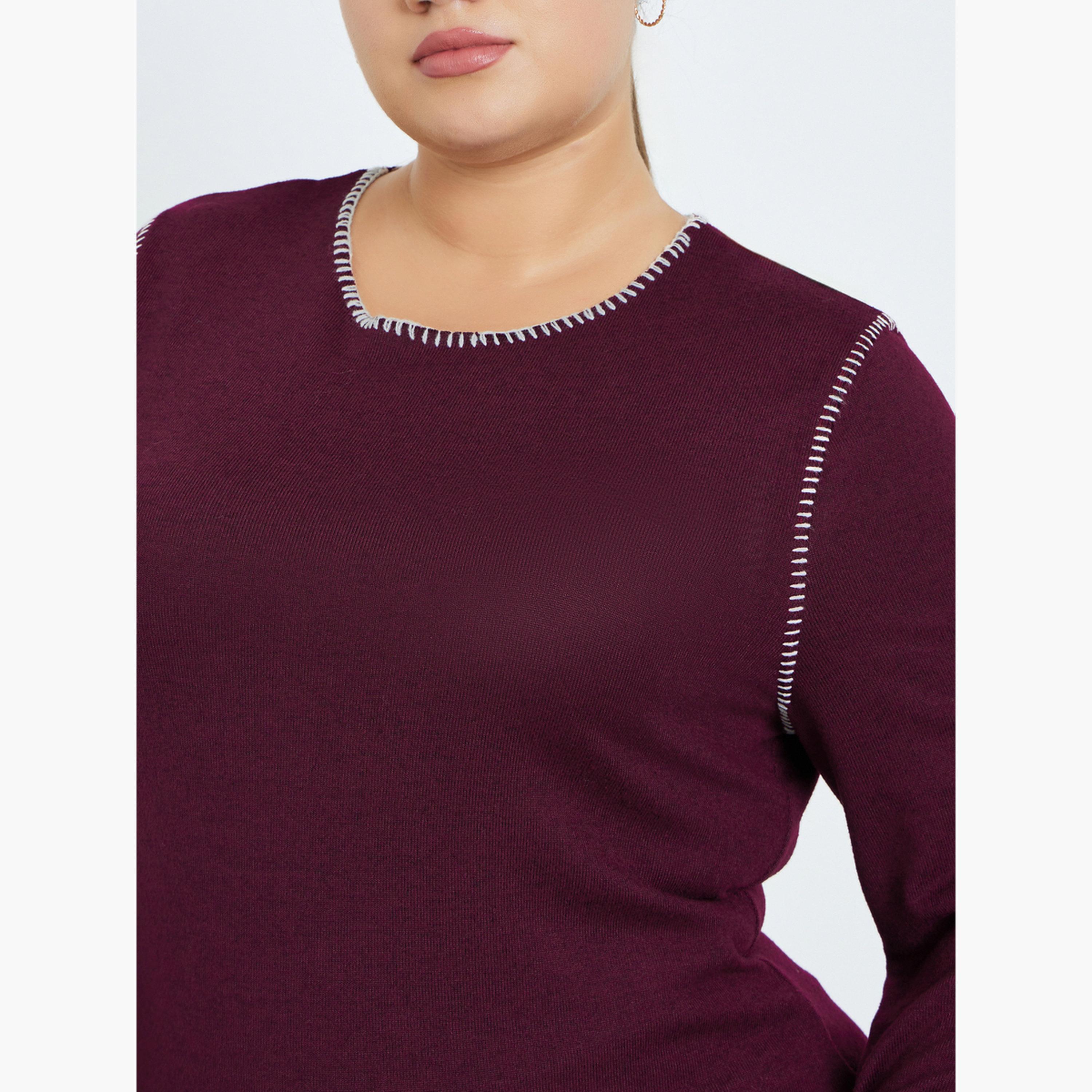 ستايلي - بلوزة محبوكة بمقاس واسع حياكة متباينة-women-clothing-tshirts-image-5