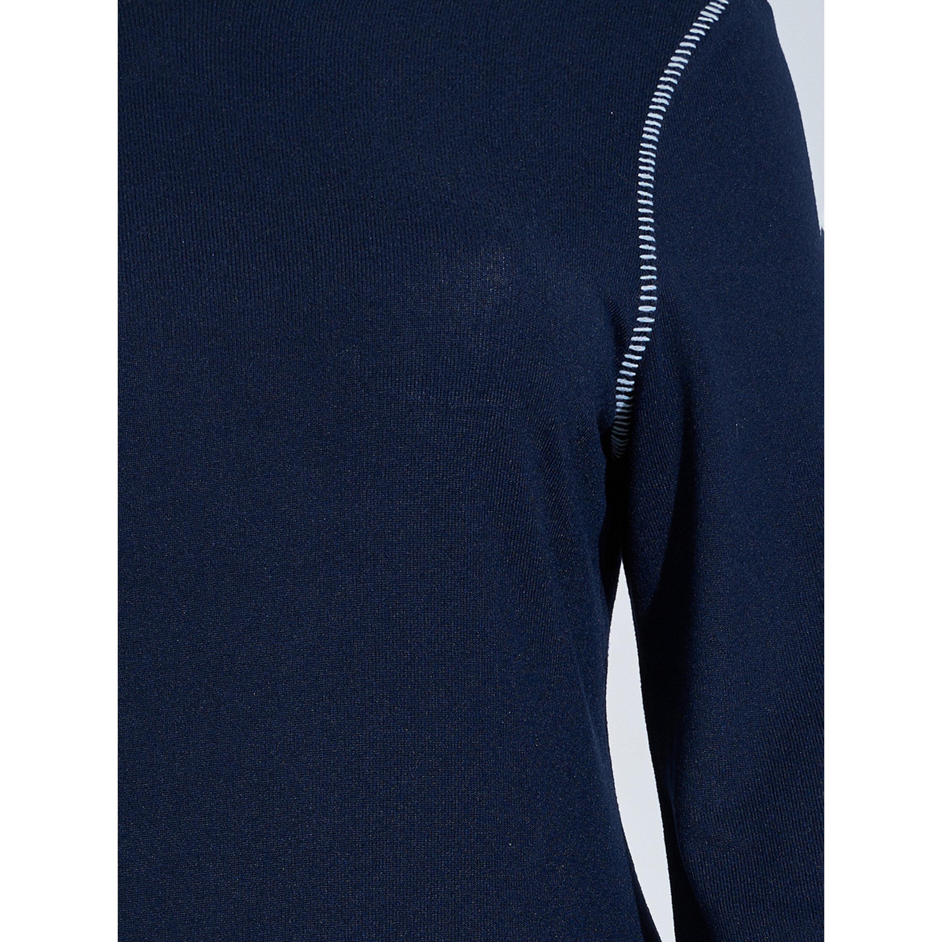 Styli Plus Size Navy Blue Contrast Stitching Ribbed Knit Top-women-clothing-plussize-shirtsandblouses-blouses-image-4