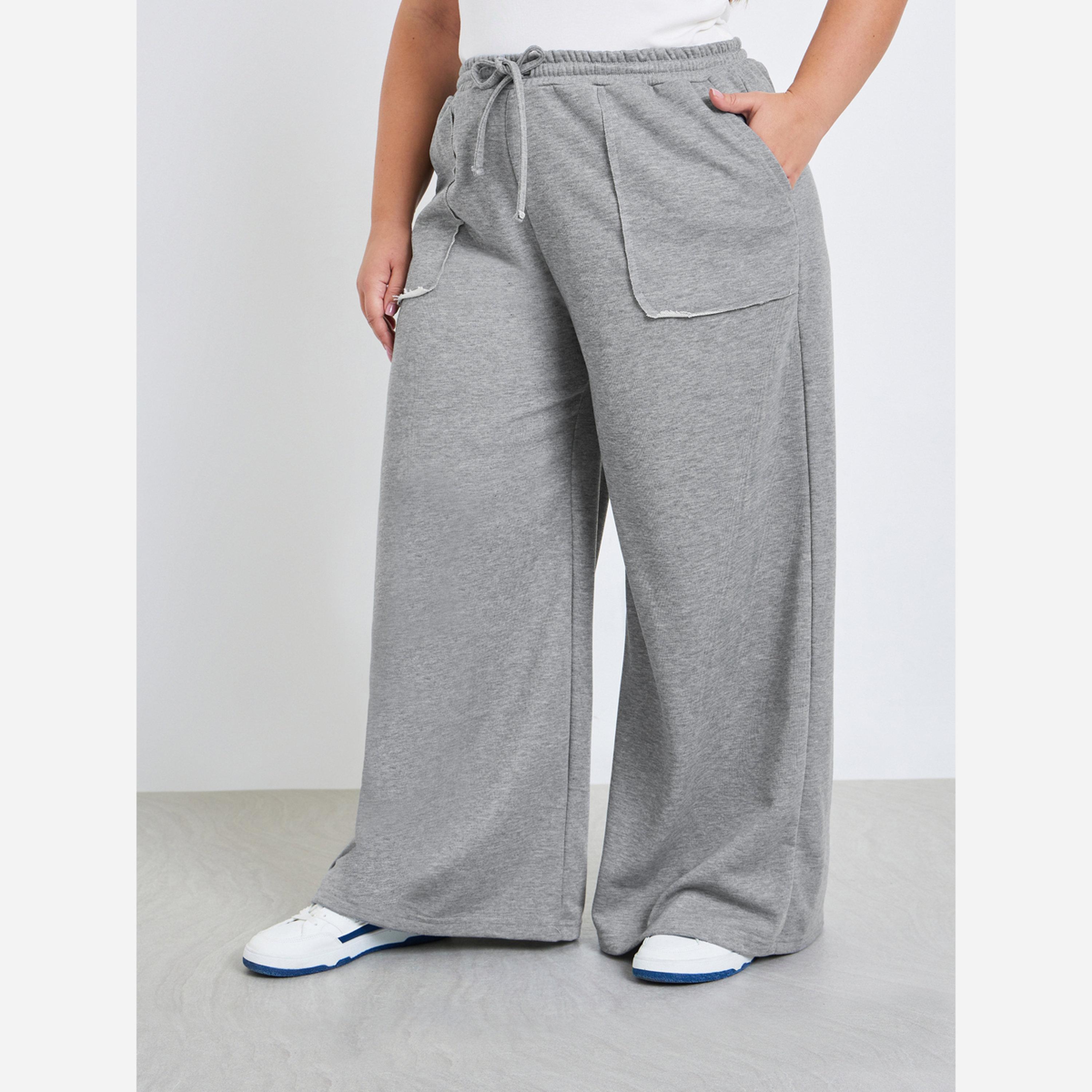 Styli Plus Size Grey Wide Leg Joggers-women-clothing-bottoms-joggers-image-1