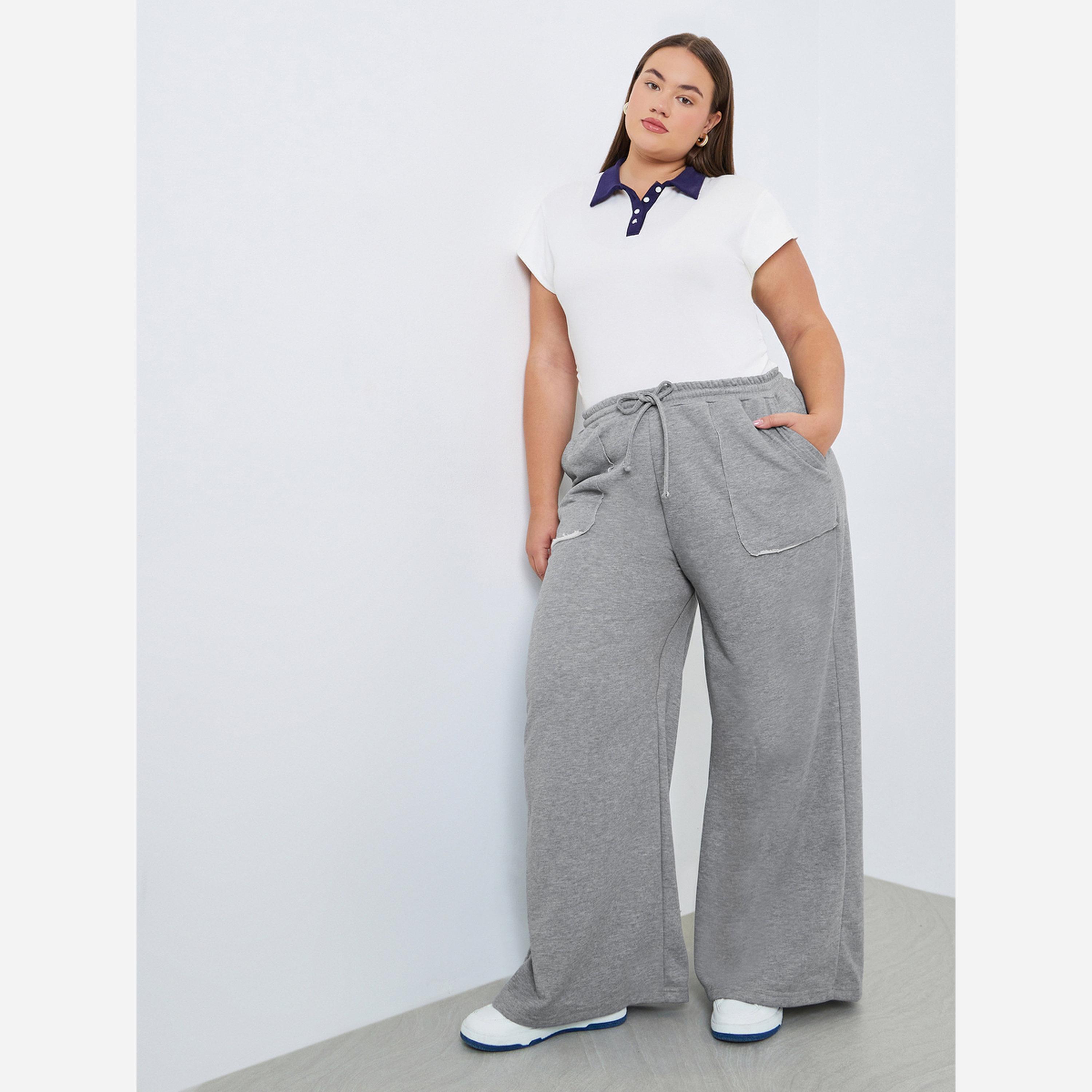 ستايلي - بنطال رياضي لون رمادي واسع الساقين مقاس واسع-women-clothing-bottoms-joggers-image-2