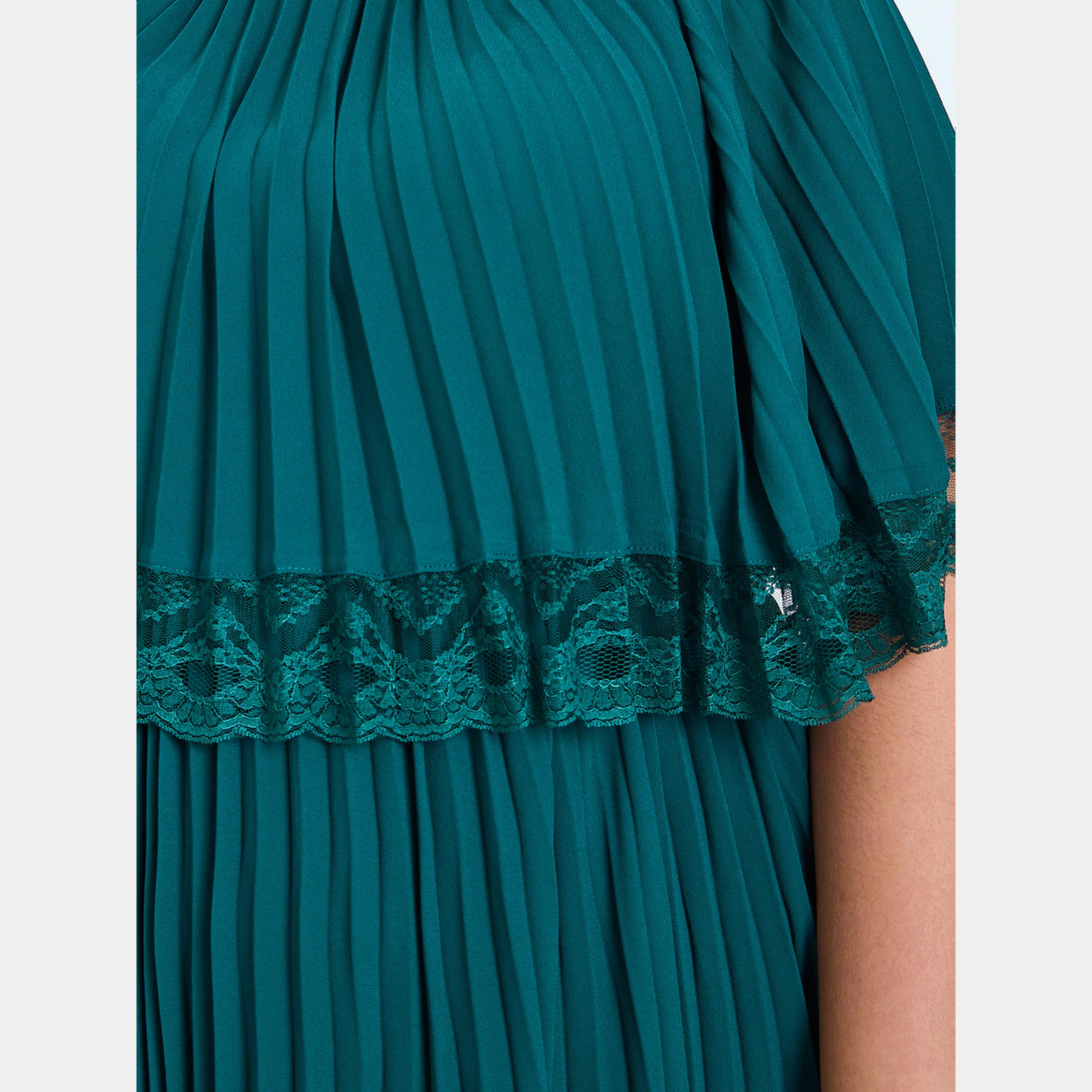 ستايلي - فستان ماكسي نسائي بقصة A مع ثنيات ورقبة دائرية وكاب من الدانتيل بمقاس واسع-women-clothing-dresses-image-4
