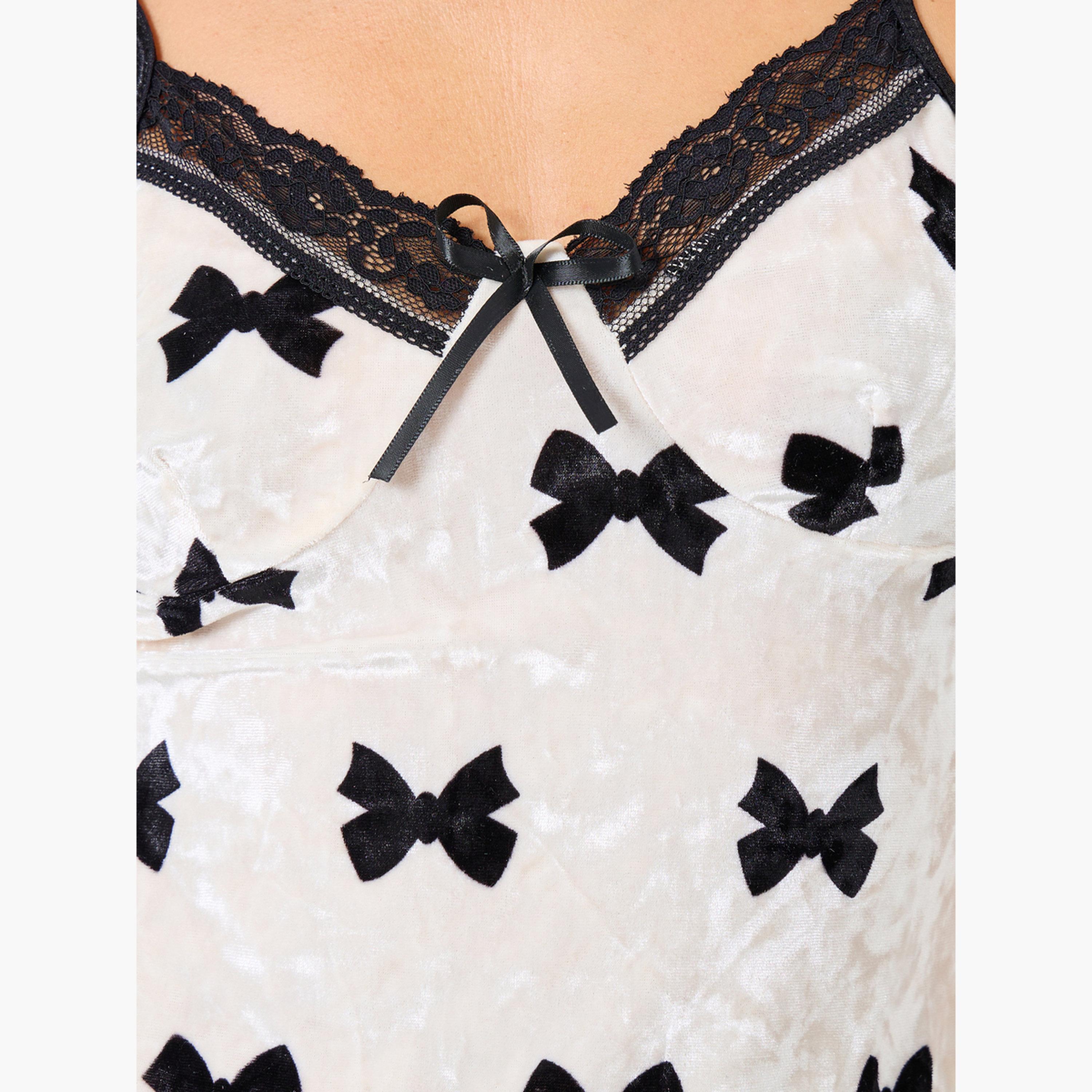 Styli Velvet Bow Contrast Trim Lace Cami and Shorts Set-women-clothing-nightwear-pyjamas-shortsets-image-5