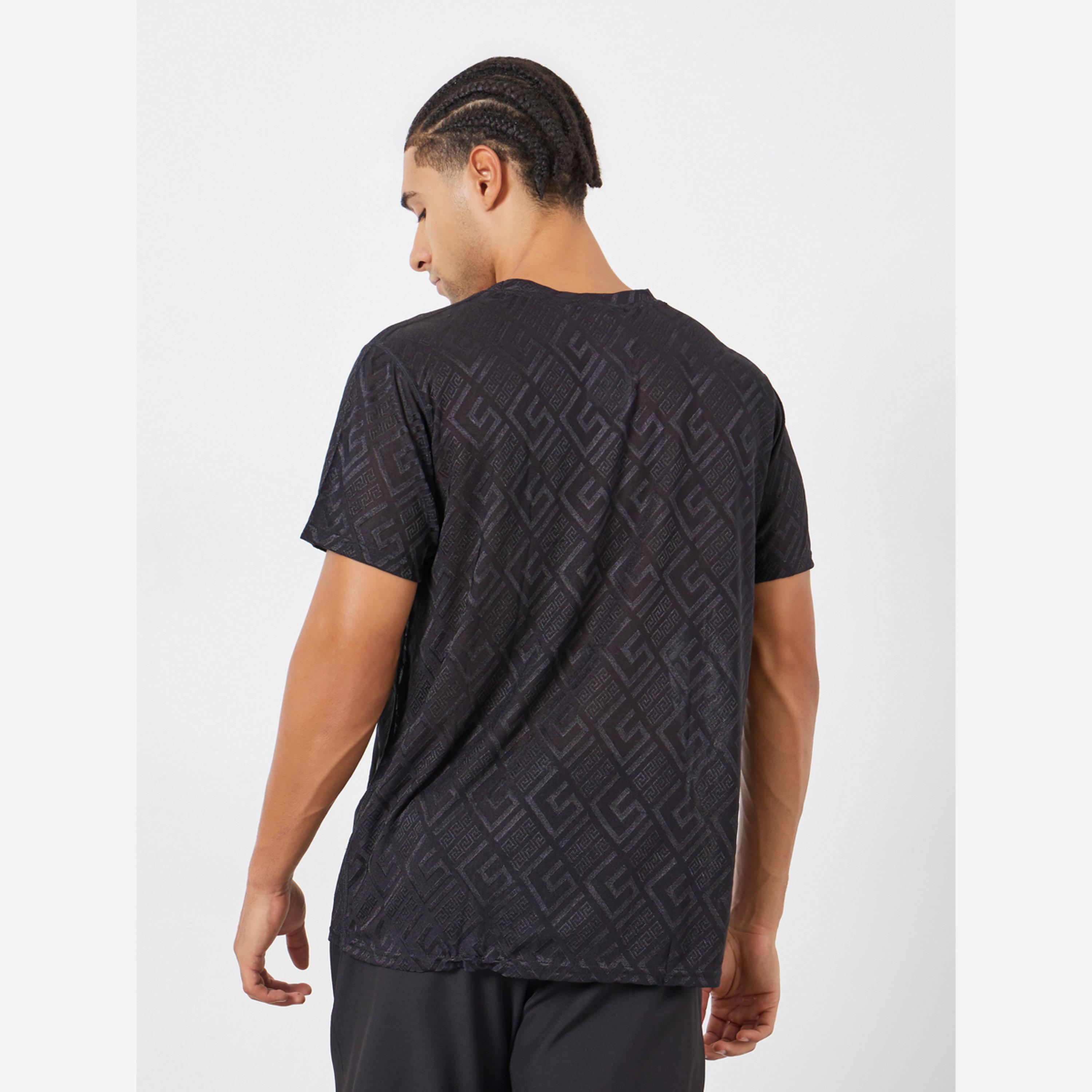 ستايلي - تيشيرت رياضي رجالي لون أسود طبعة هندسية سريع الجفاف-men-clothing-sportswearandactivewear-tshirtsandpolos-image-5