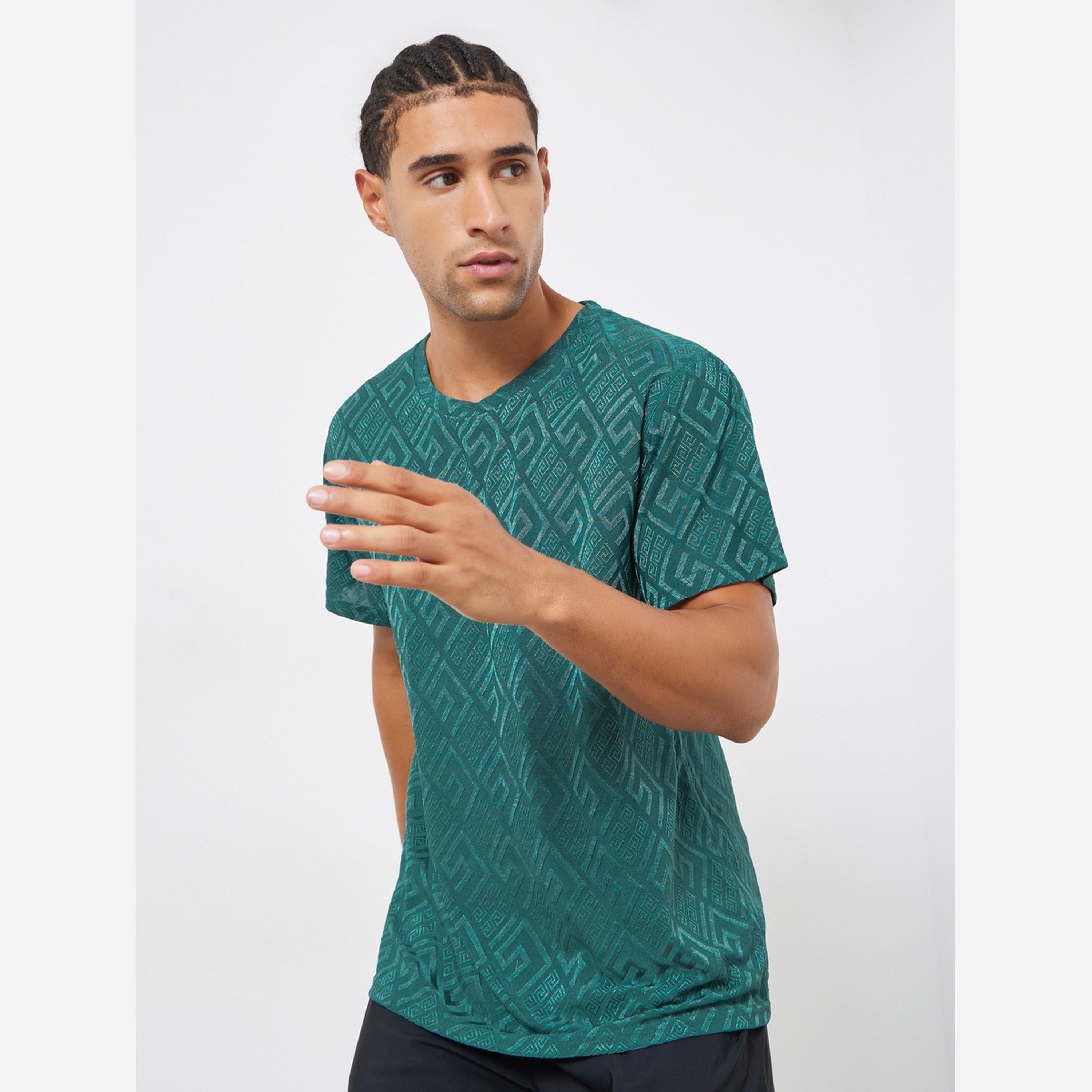 Styli Men Teal Geometric Print Quick Dry Athleisure T-Shirt-men-clothing-sportswearandactivewear-tshirtsandpolos-image-1