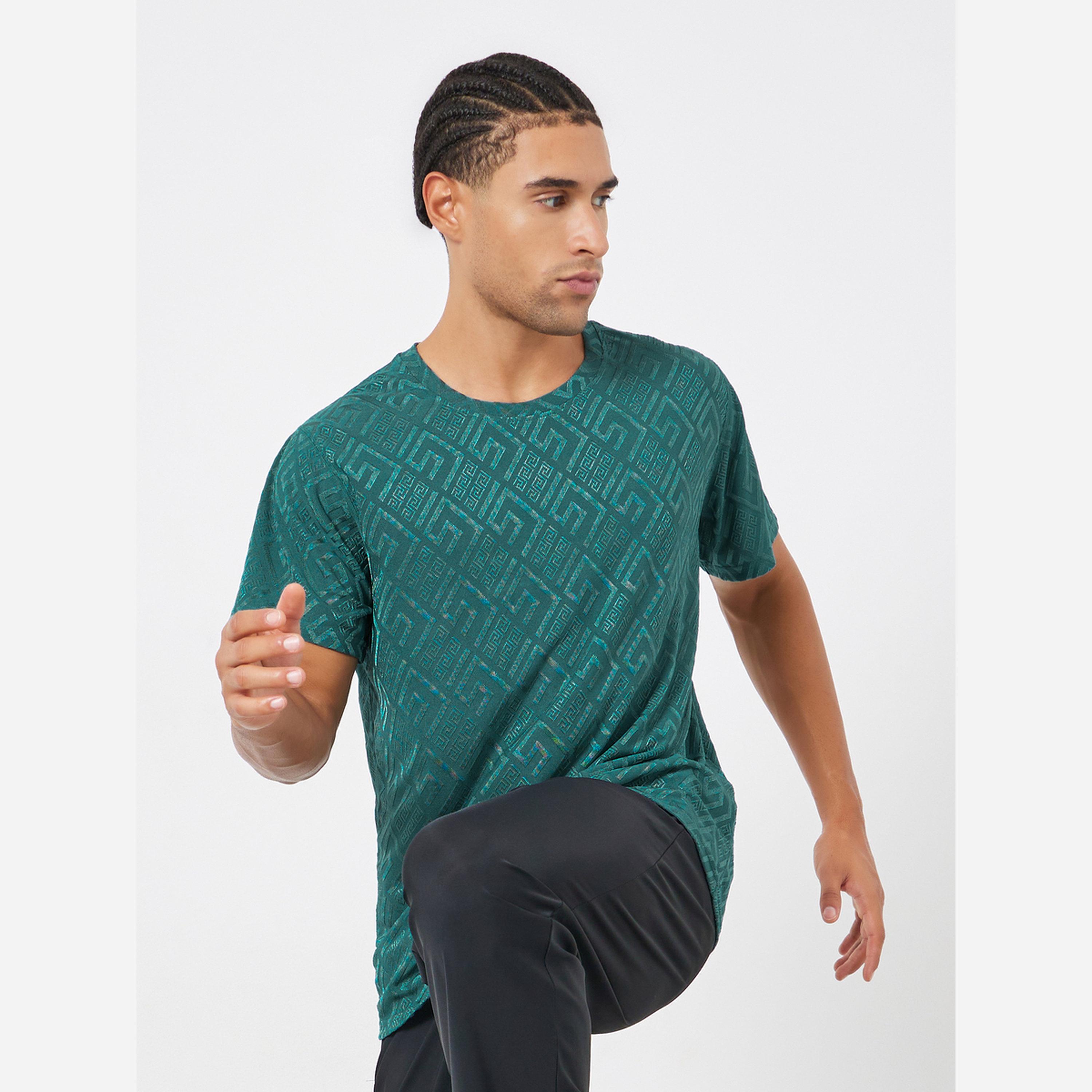 Styli Men Teal Geometric Print Quick Dry Athleisure T-Shirt-men-clothing-sportswearandactivewear-tshirtsandpolos-image-3