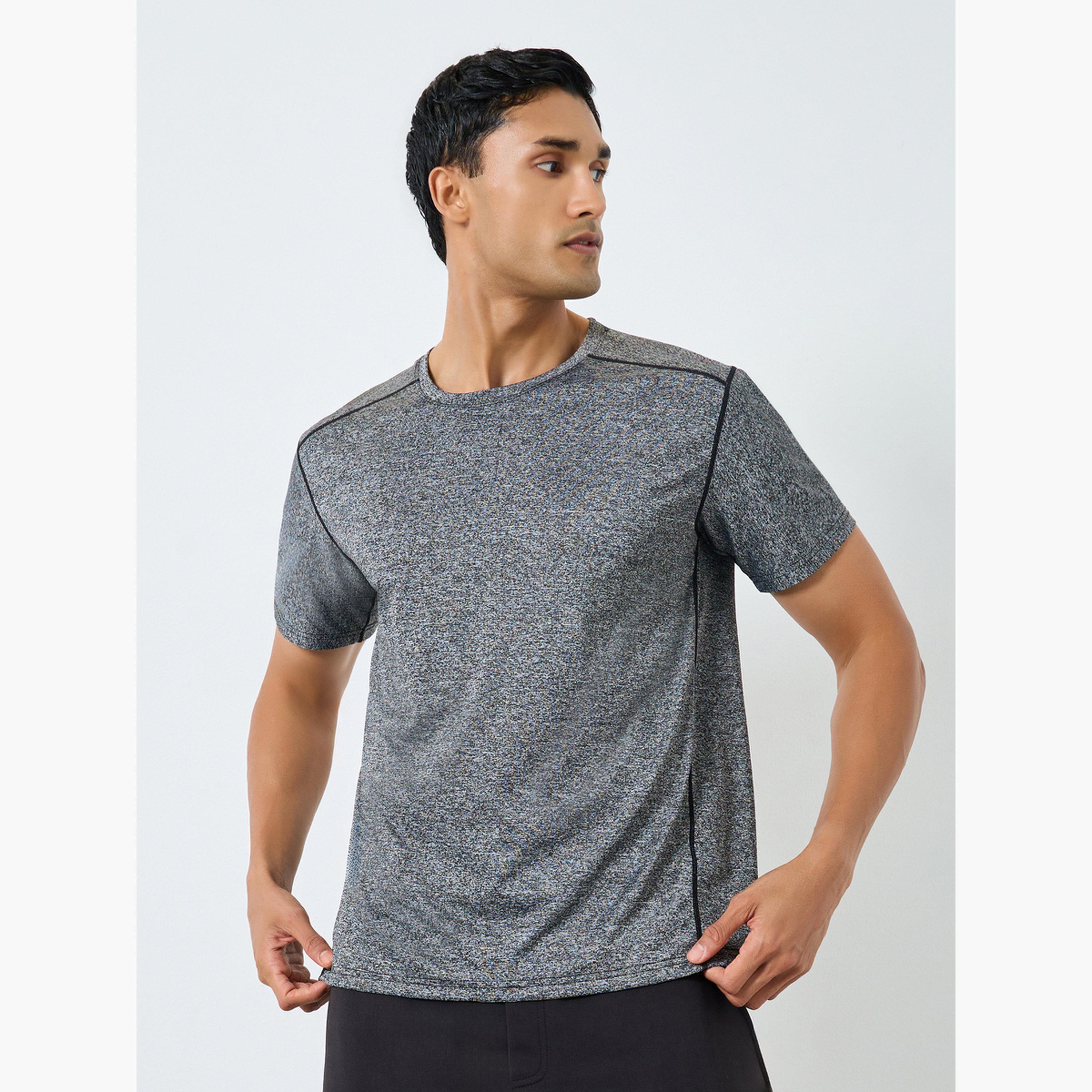 Styli Men Grey Textured Quick Dry Training T-Shirt-men-clothing-sportswearandactivewear-tshirtsandpolos-image-1