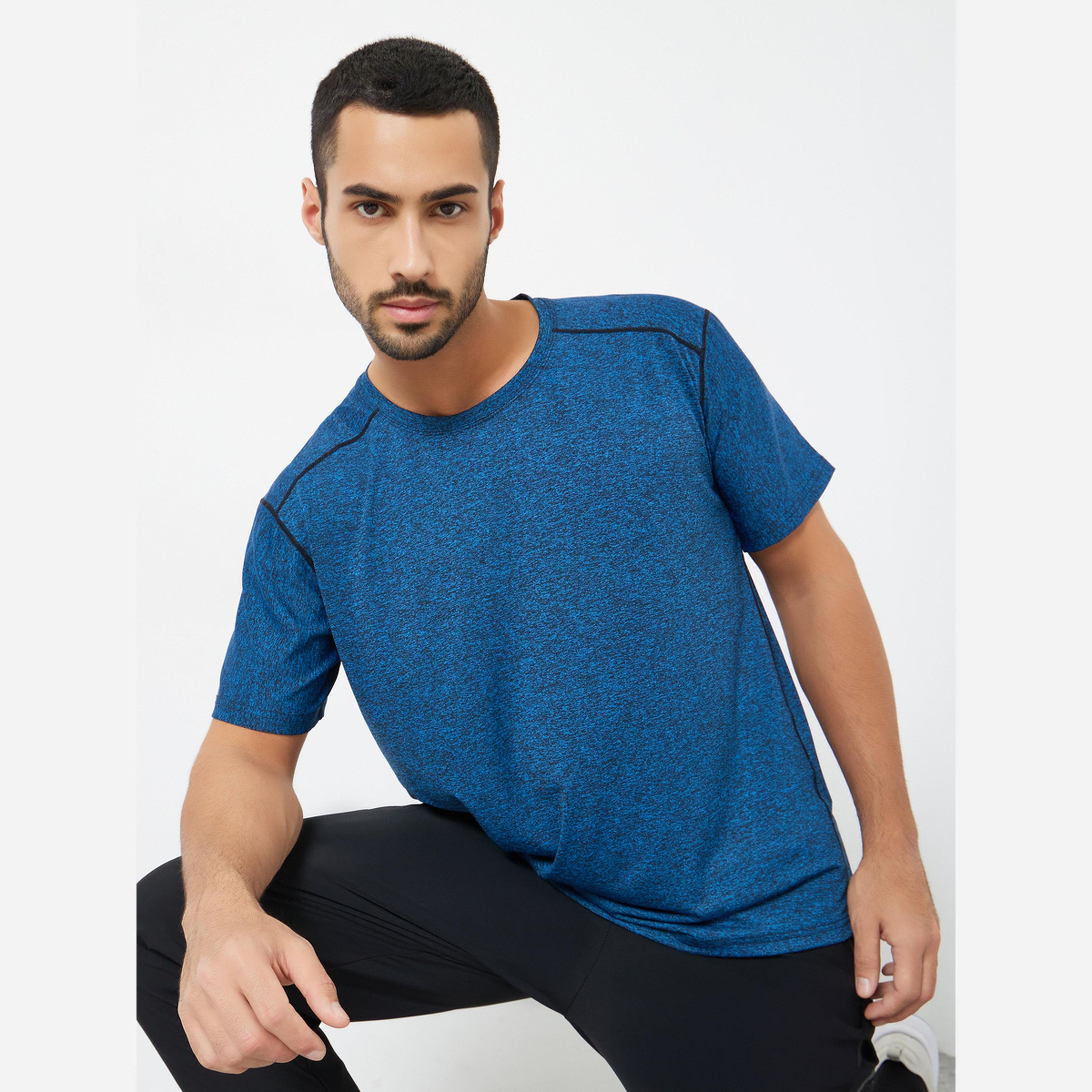 Styli Men Blue Acid Wash Quick Dry Textured Training T-Shirt-men-clothing-sportswearandactivewear-tshirtsandpolos-image-1