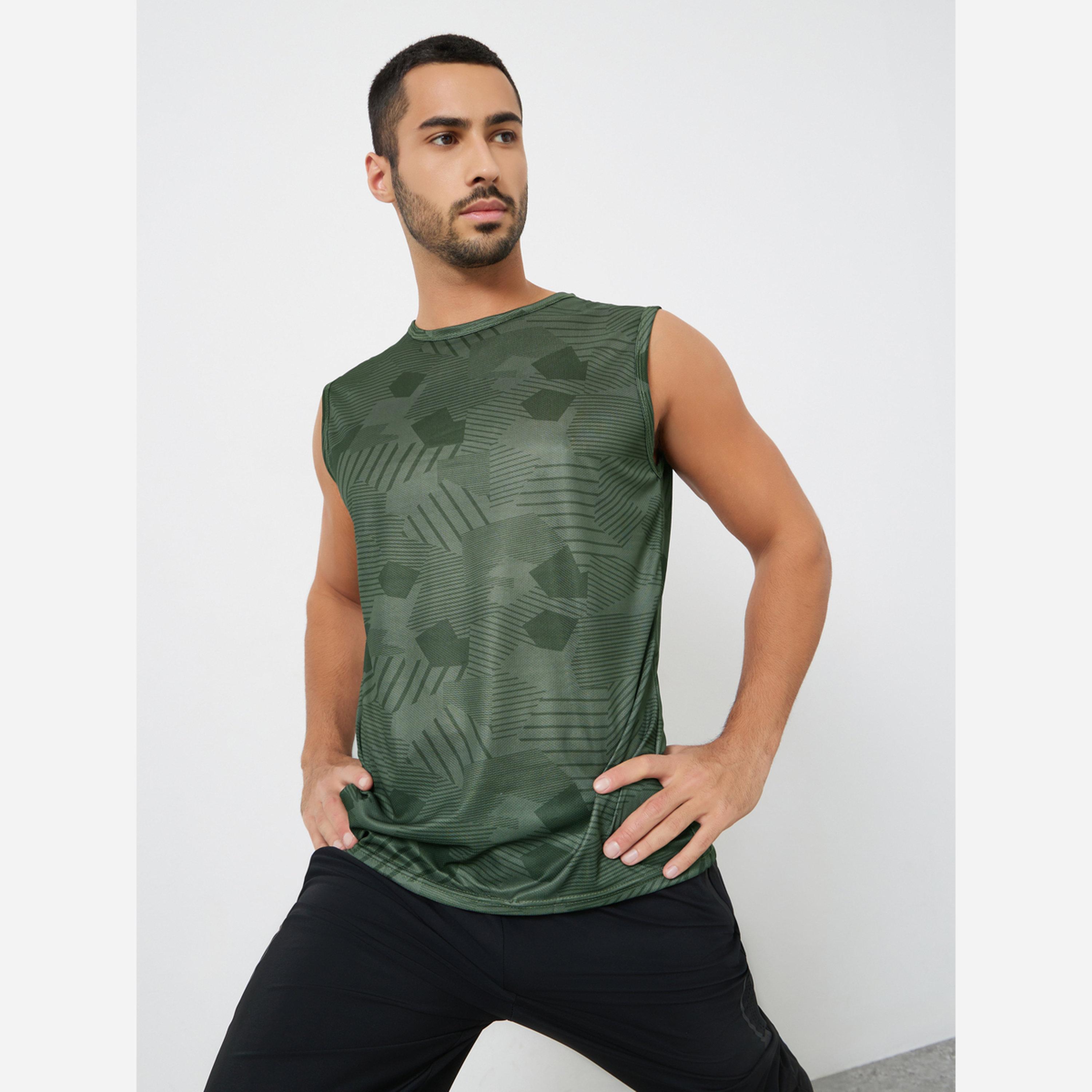 Styli Olive Men Camo Print Quick Dry Textured Tank-men-clothing-sportswearandactivewear-tshirtsandpolos-image-1