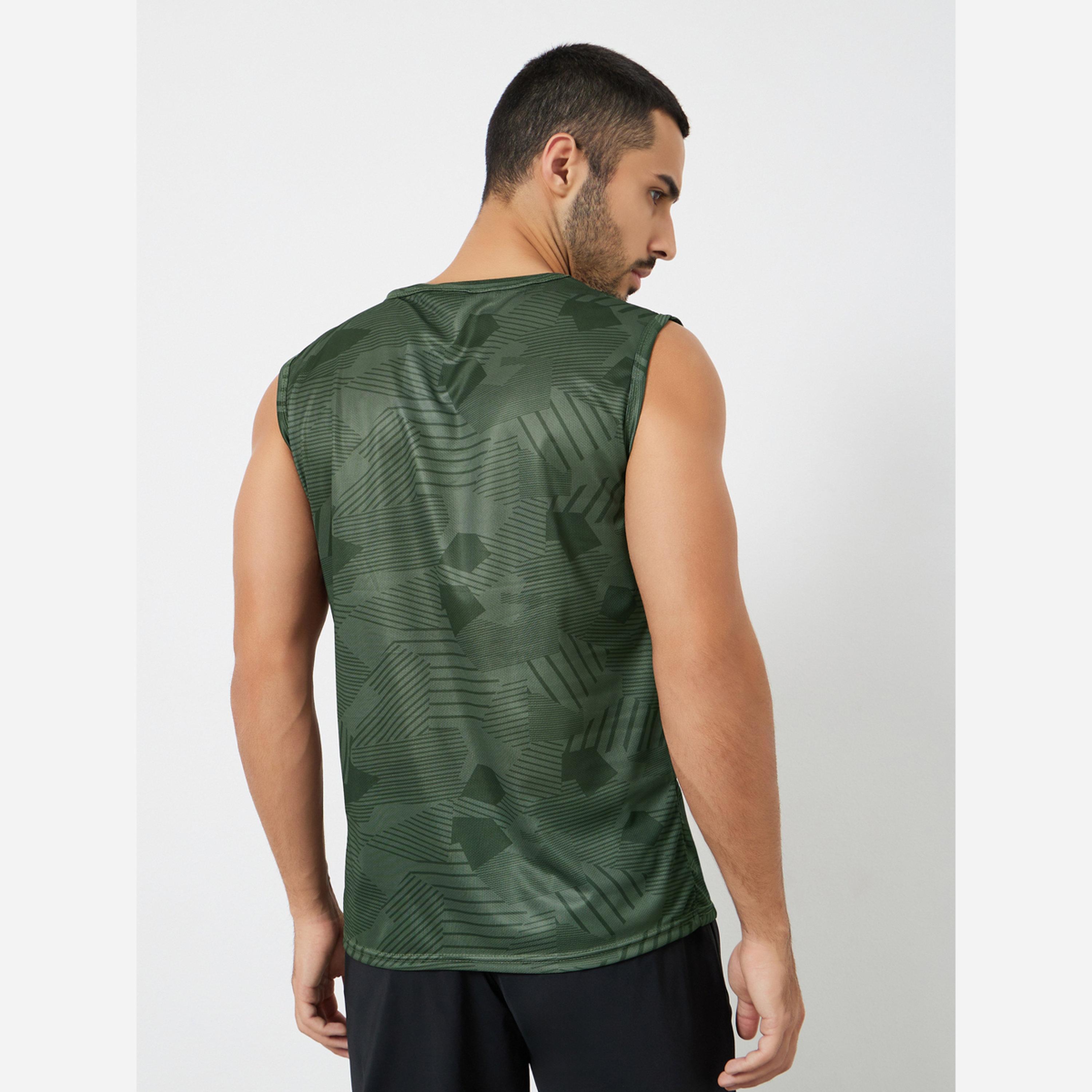 Styli Olive Men Camo Print Quick Dry Textured Tank-men-clothing-sportswearandactivewear-tshirtsandpolos-image-4