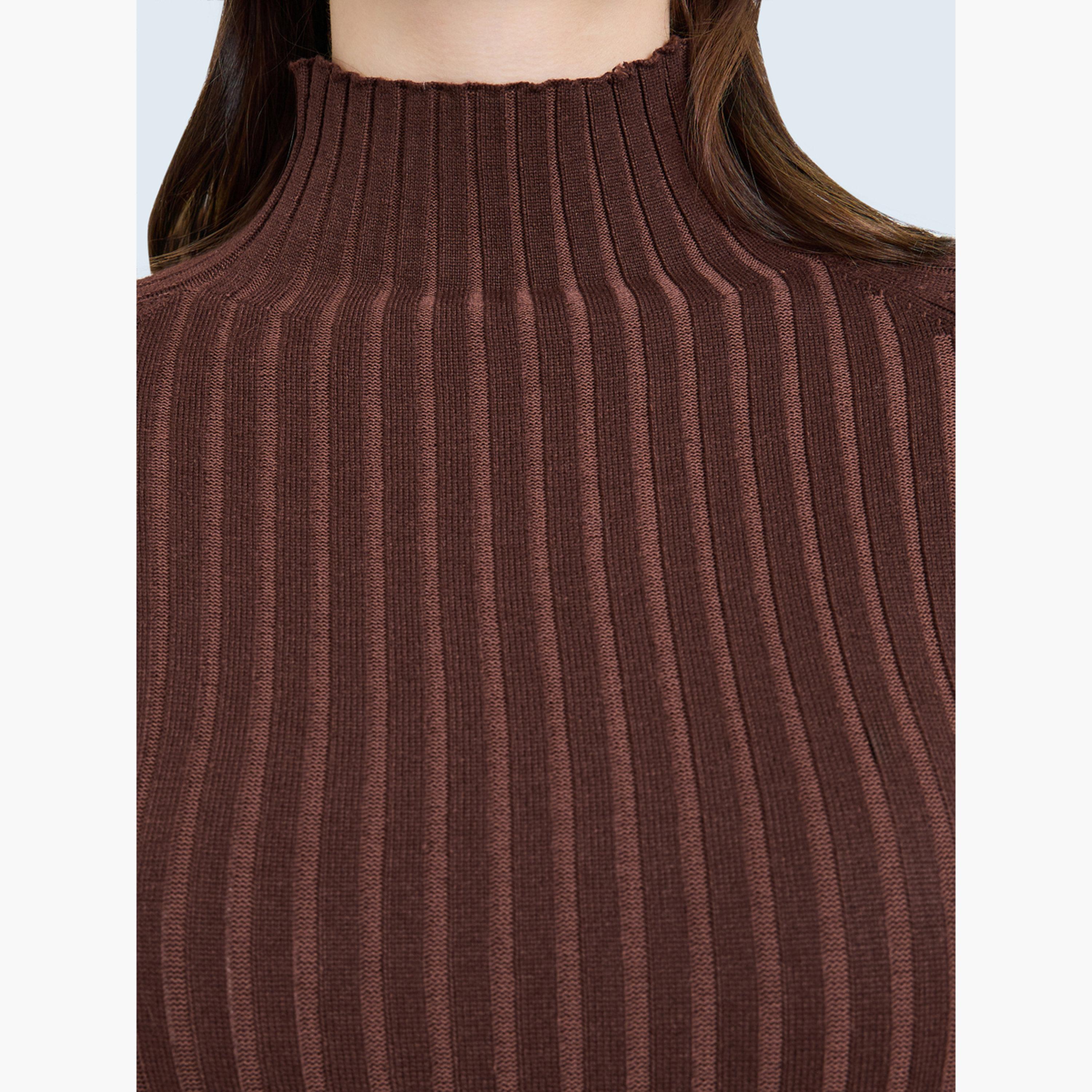 Styli Brown High Neck Ribbed Long Sleeve Top-women-clothing-tshirts-image-5